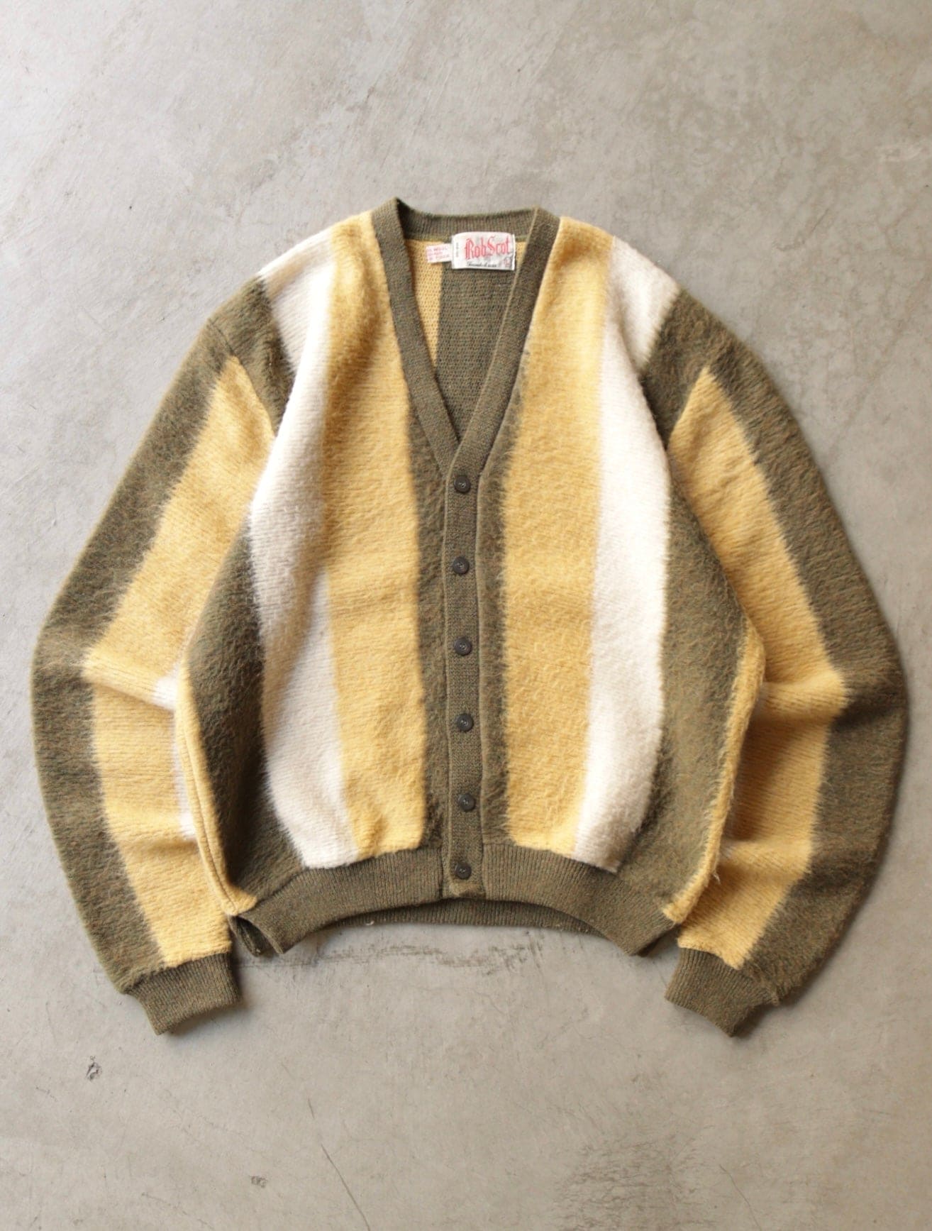 1970S THREE-TONE GREEN MOHAIR CARDIGAN