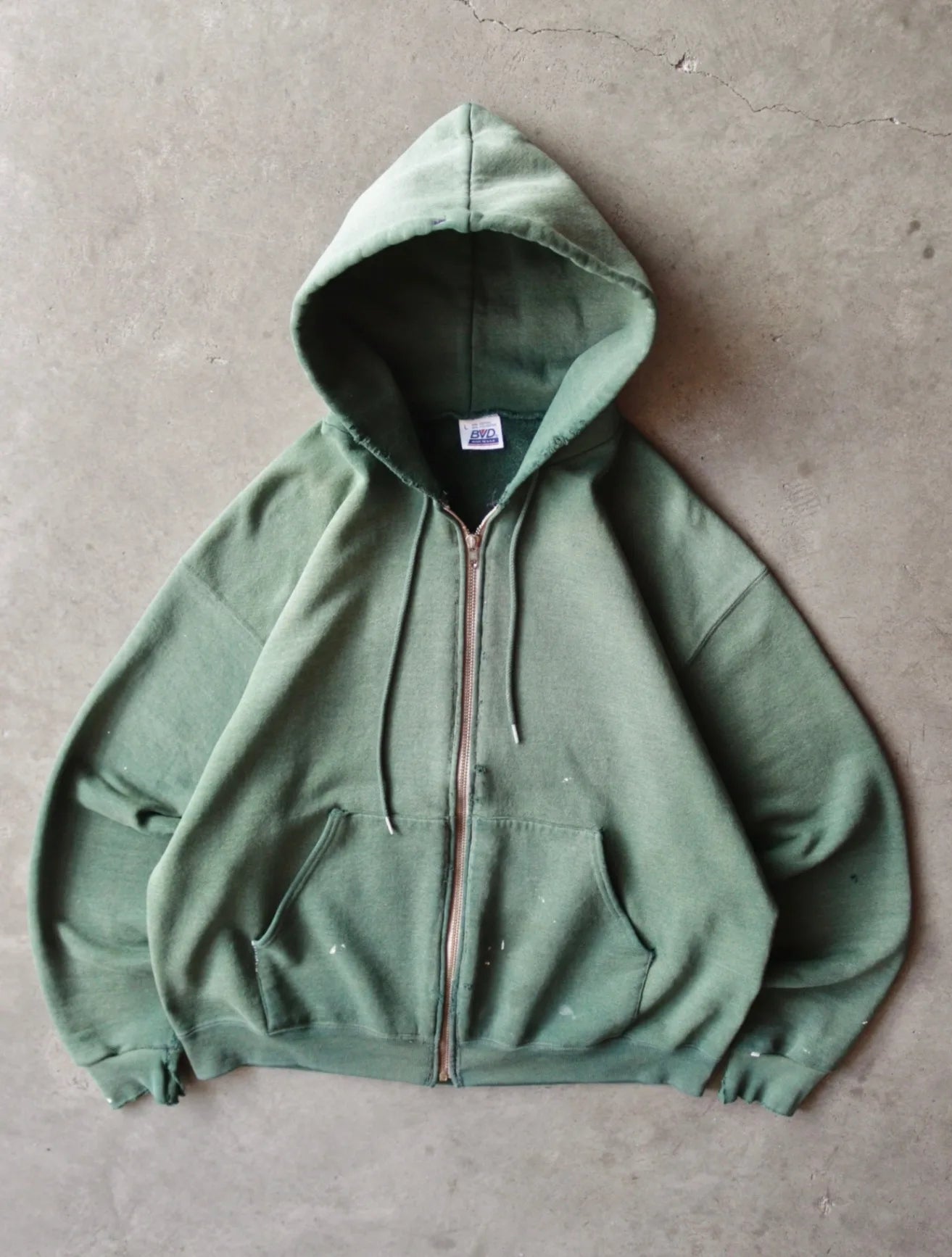 1980S SUN FADED GREEN ZIP UP HOODED SWEATSHIRT – TWO FOLD