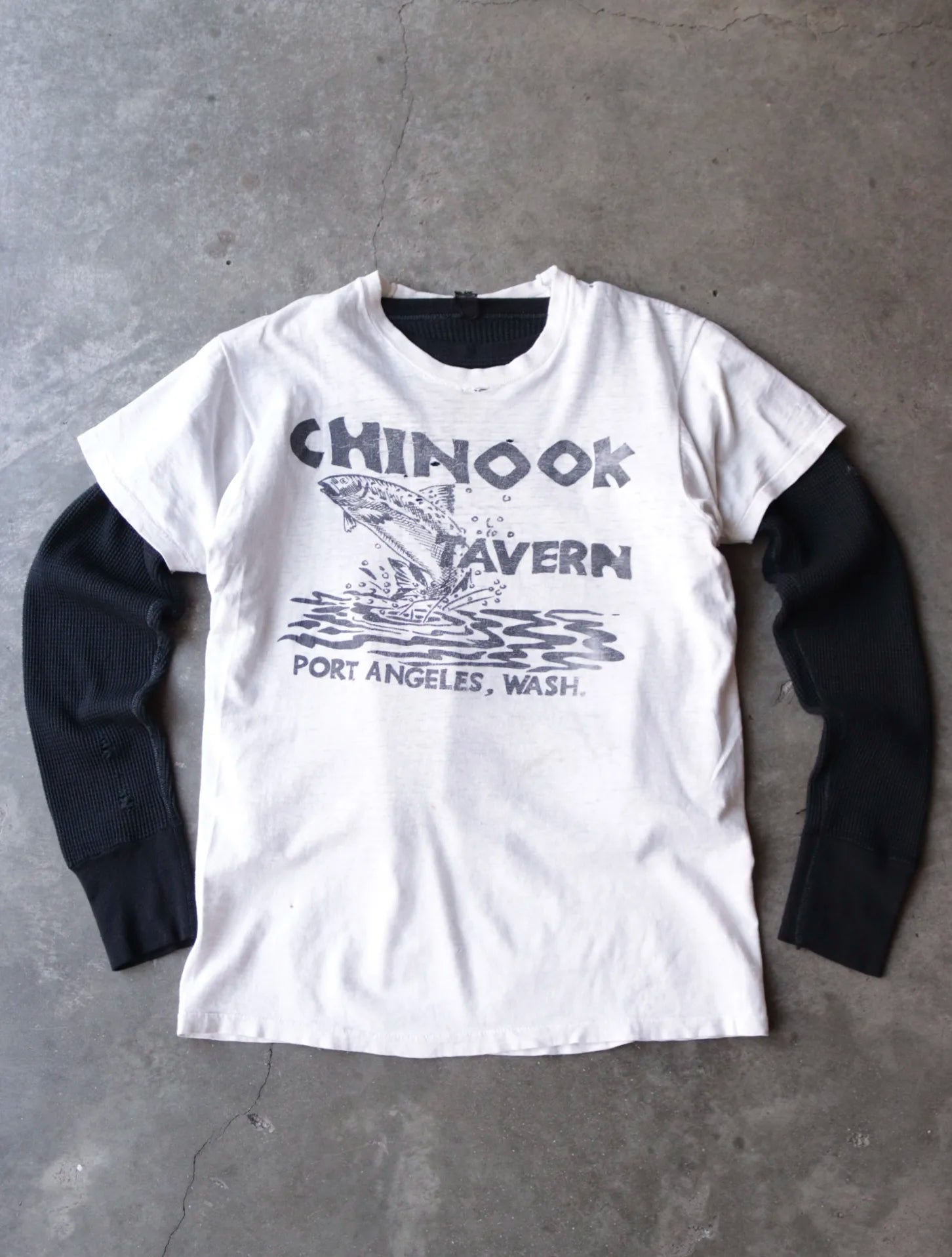 1970S FISH TEE + BLACK THERMAL SHIRT