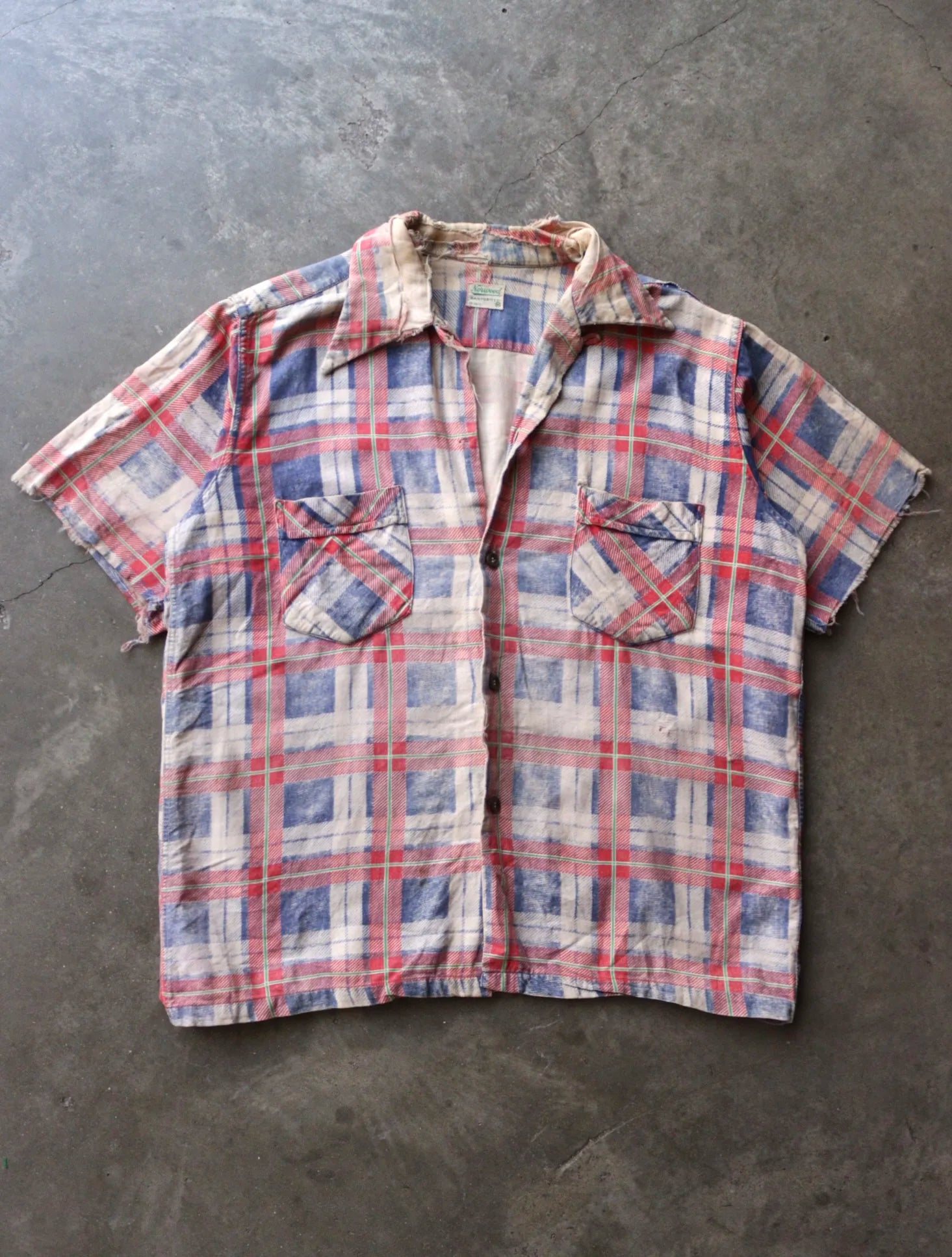 1960S DISTRESSED FARM REPAIRED BUTTON UP SHIRT