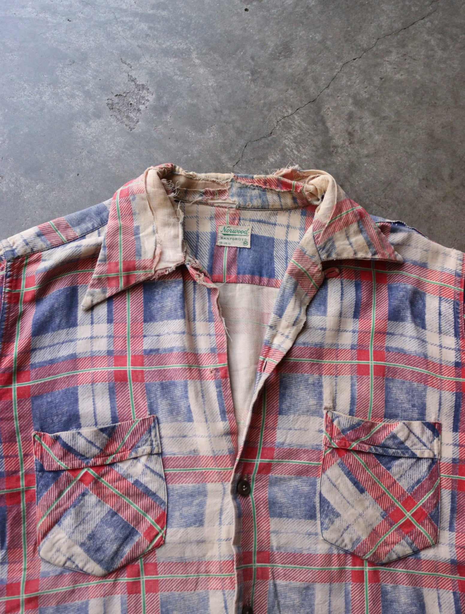 1960S DISTRESSED FARM REPAIRED BUTTON UP SHIRT