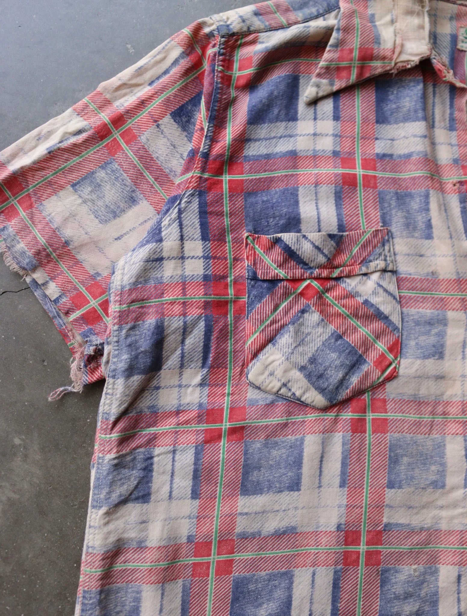 1960S DISTRESSED FARM REPAIRED BUTTON UP SHIRT
