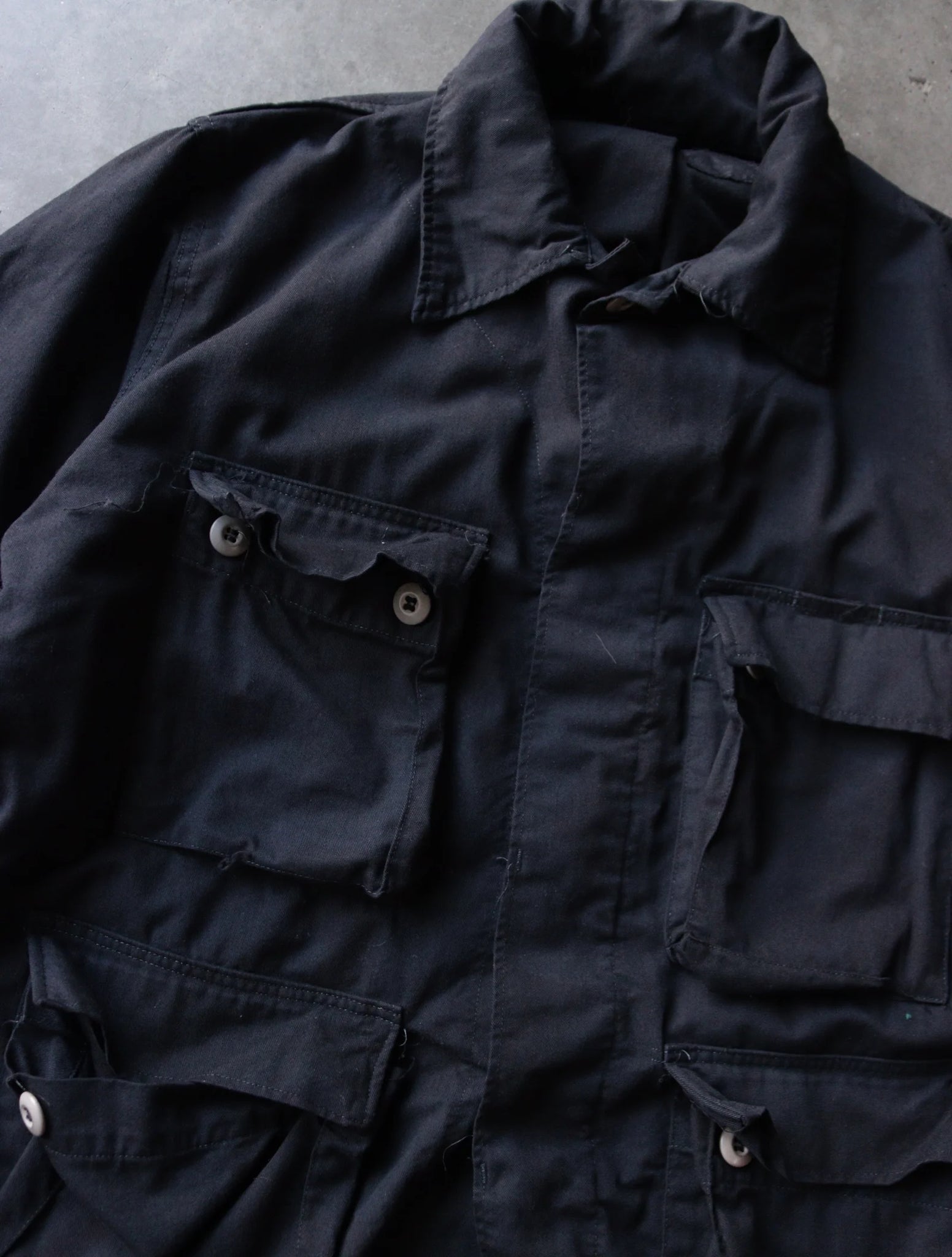 1980S OVERDYED BLACK JUNGLE MILITARY JACKET – TWO FOLD