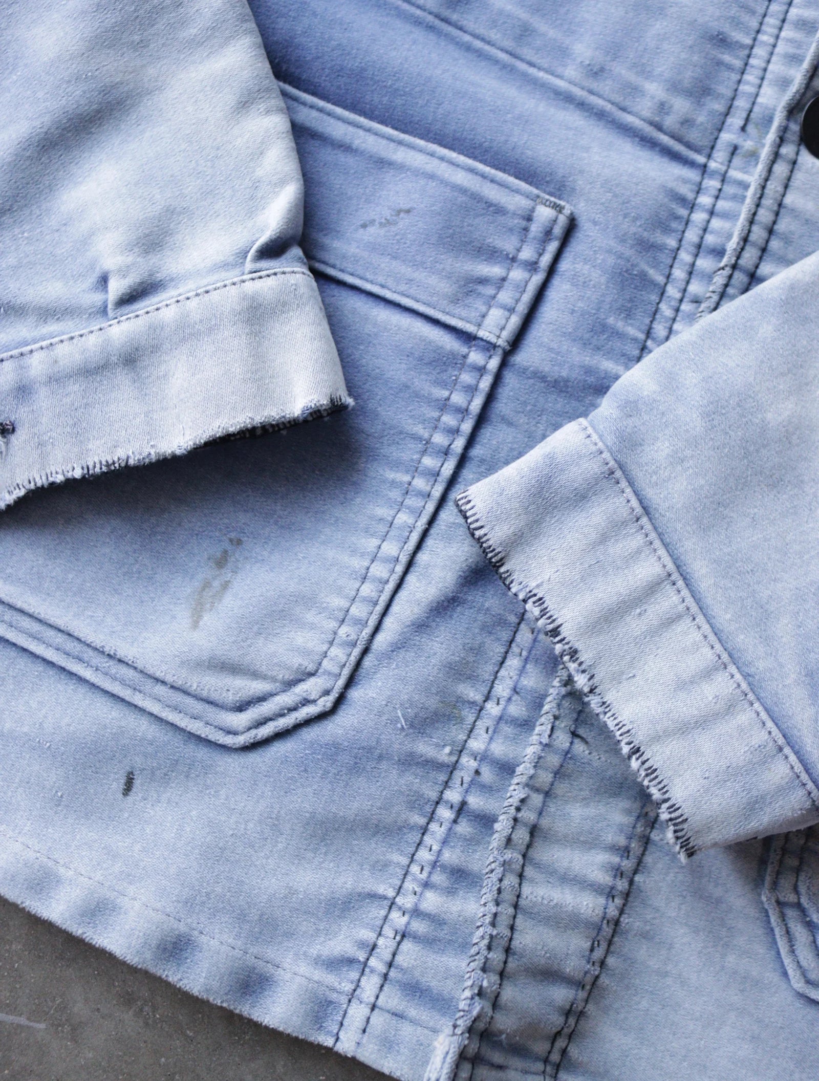 1950S BLUE MOLESKIN REPAIRED WORK JACKET – TWO FOLD