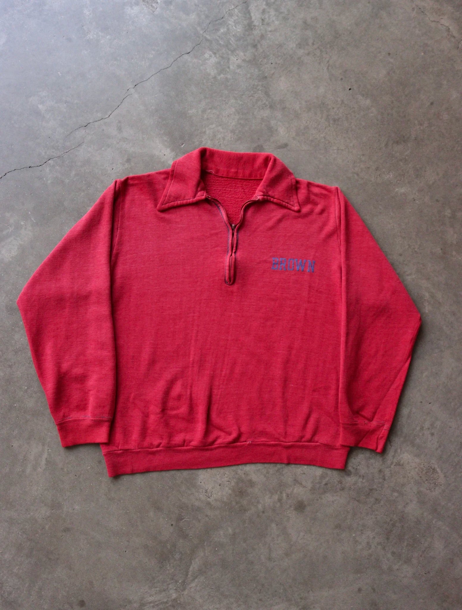 1980S BROWN COLLEGE 1/4 ZIP UP COLLARED SHIRT