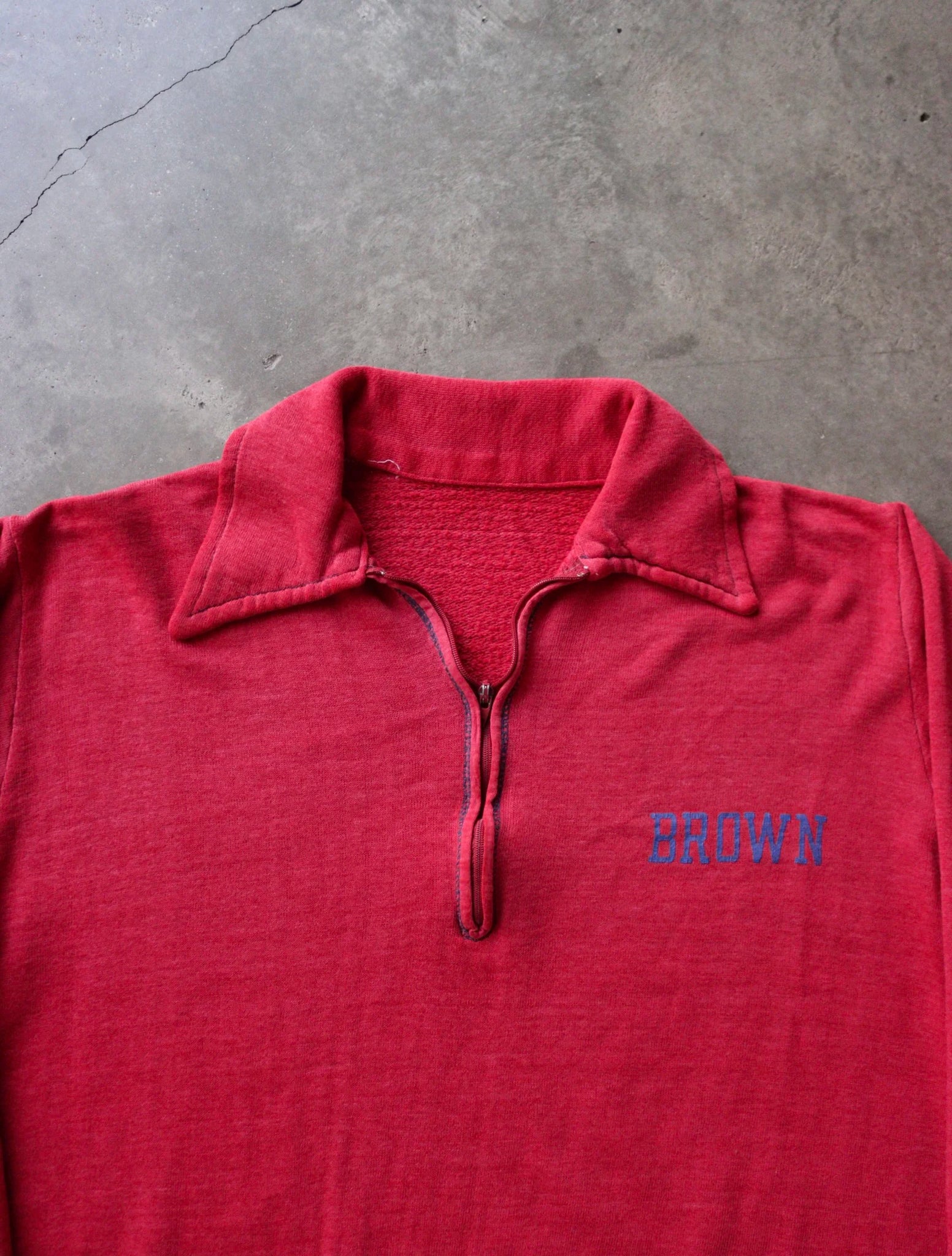 1980S BROWN COLLEGE 1/4 ZIP UP COLLARED SHIRT