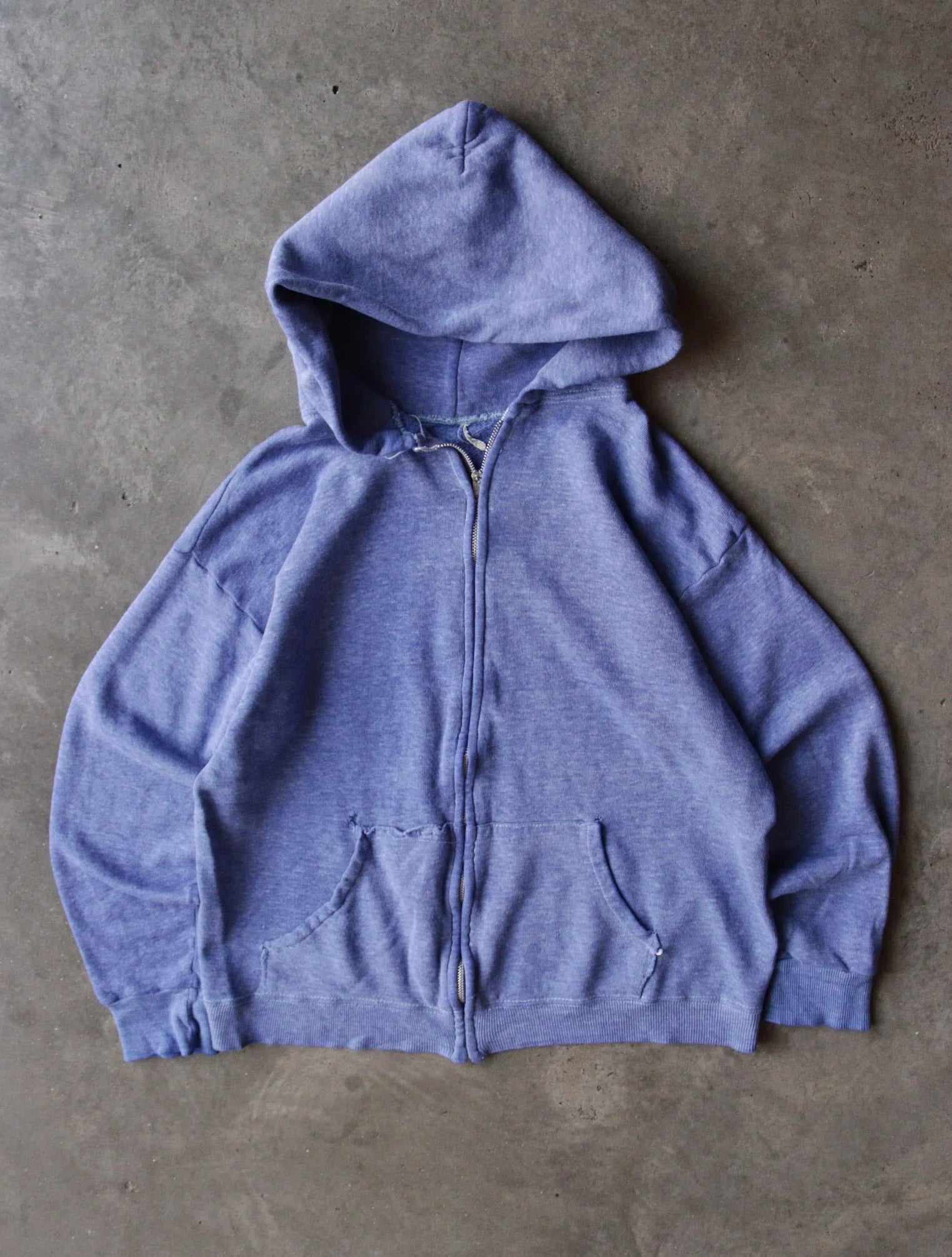 1980S FADED BLUE ZIP UP HOODED SWEATSHIRT