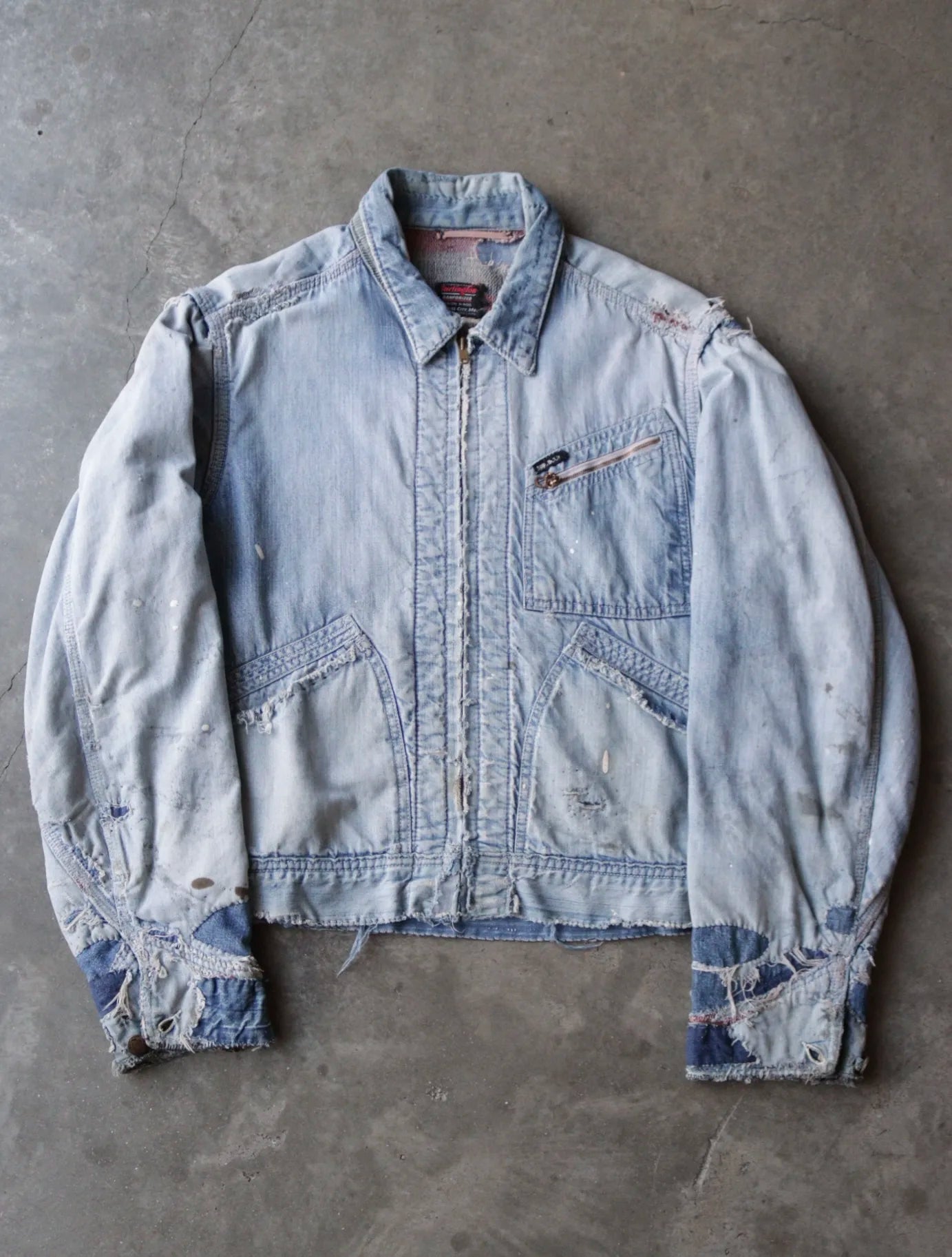 1950S THRASHED FARM REPAIRED BLANKET LINED WORK JACKET