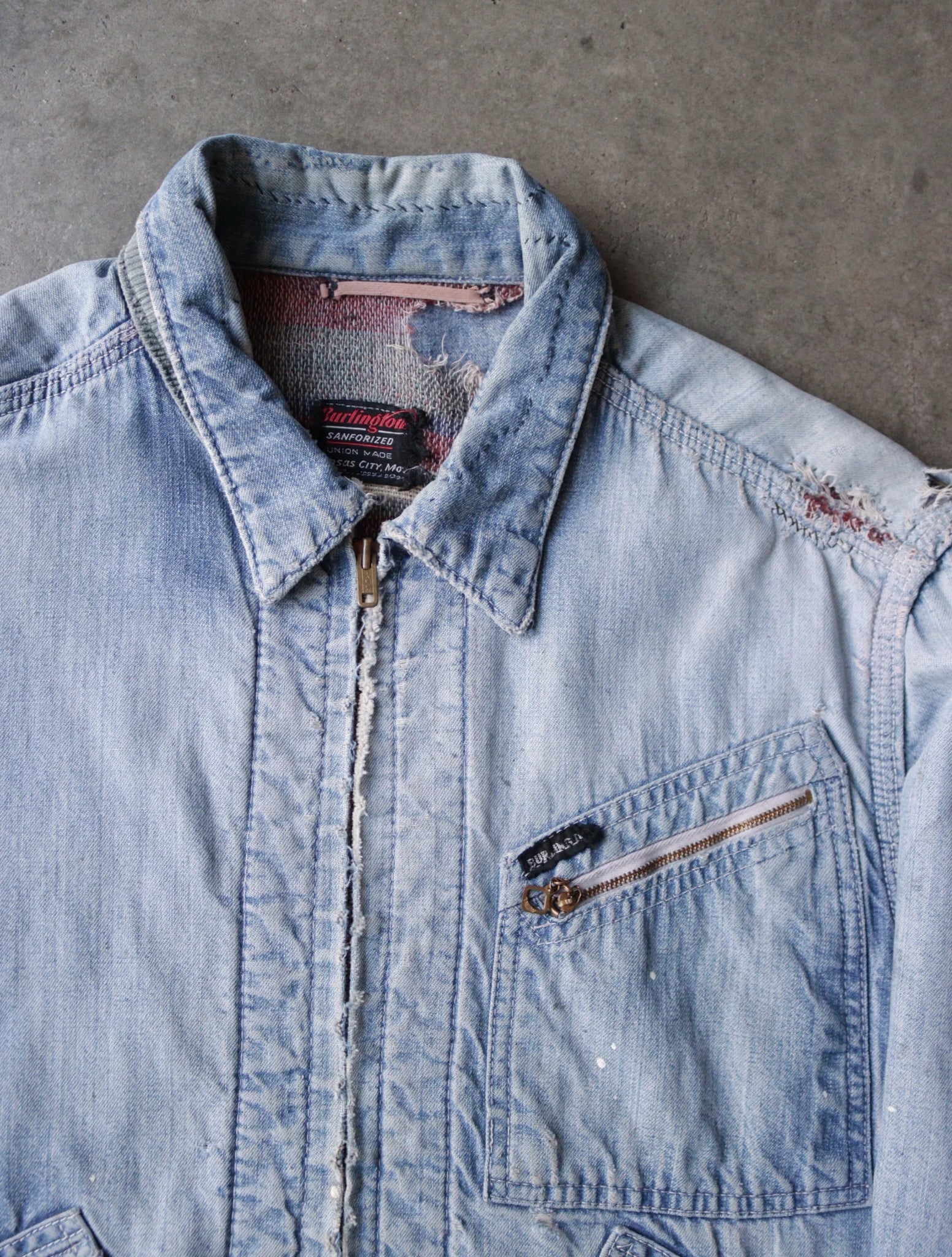 1950S THRASHED FARM REPAIRED BLANKET LINED WORK JACKET