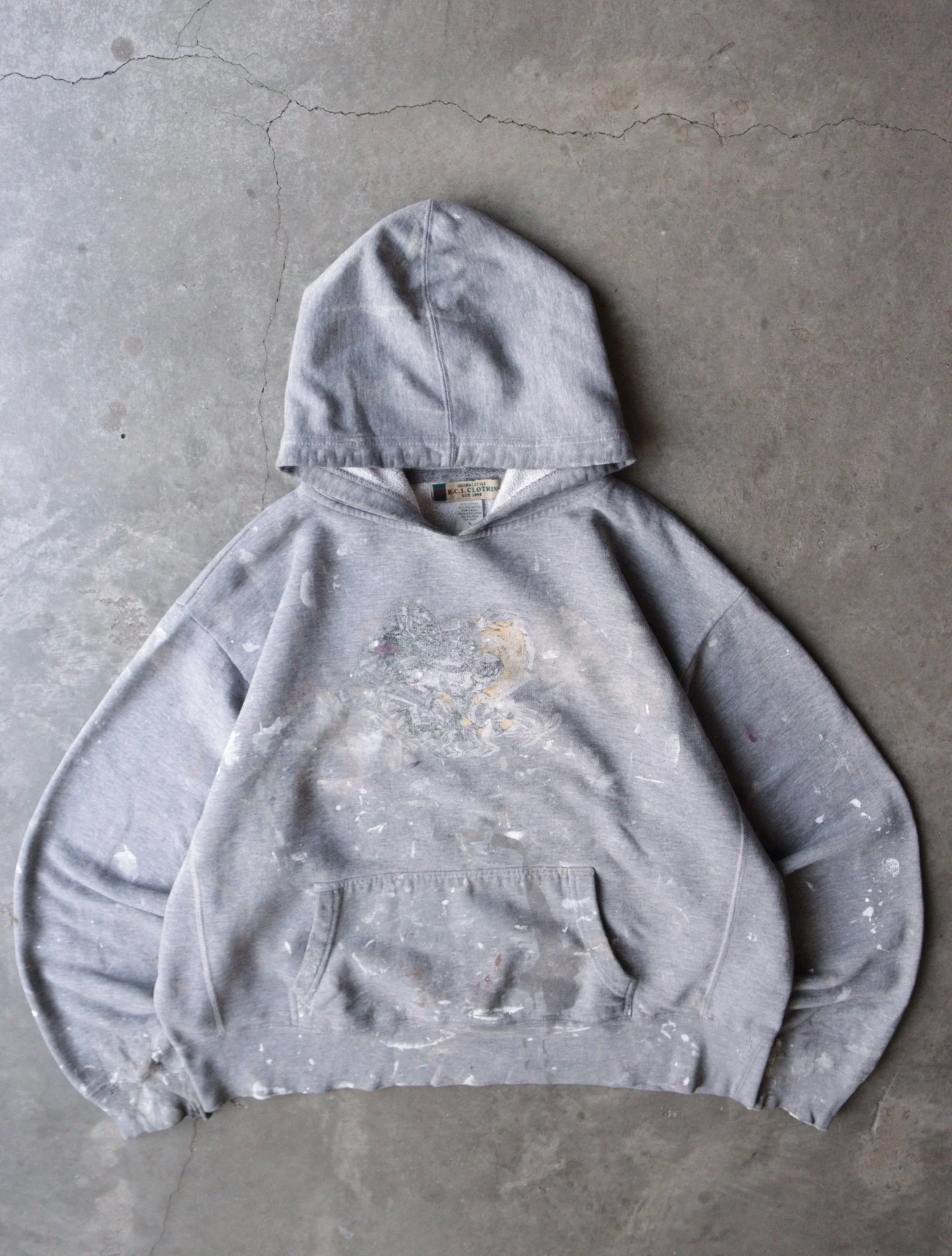 1990S GREY PAINTER HOODED SWEATSHIRT