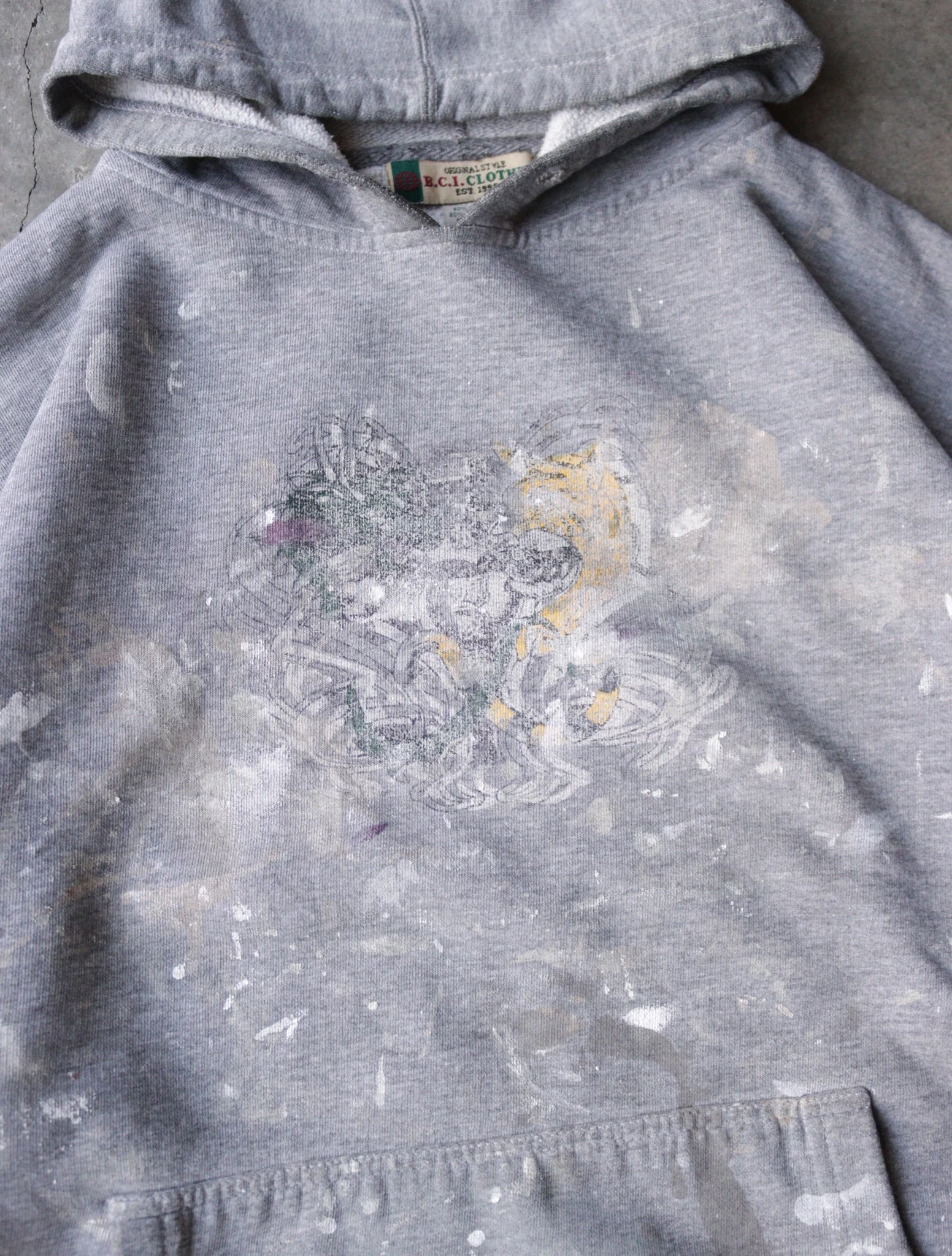 1990S GREY PAINTER HOODED SWEATSHIRT