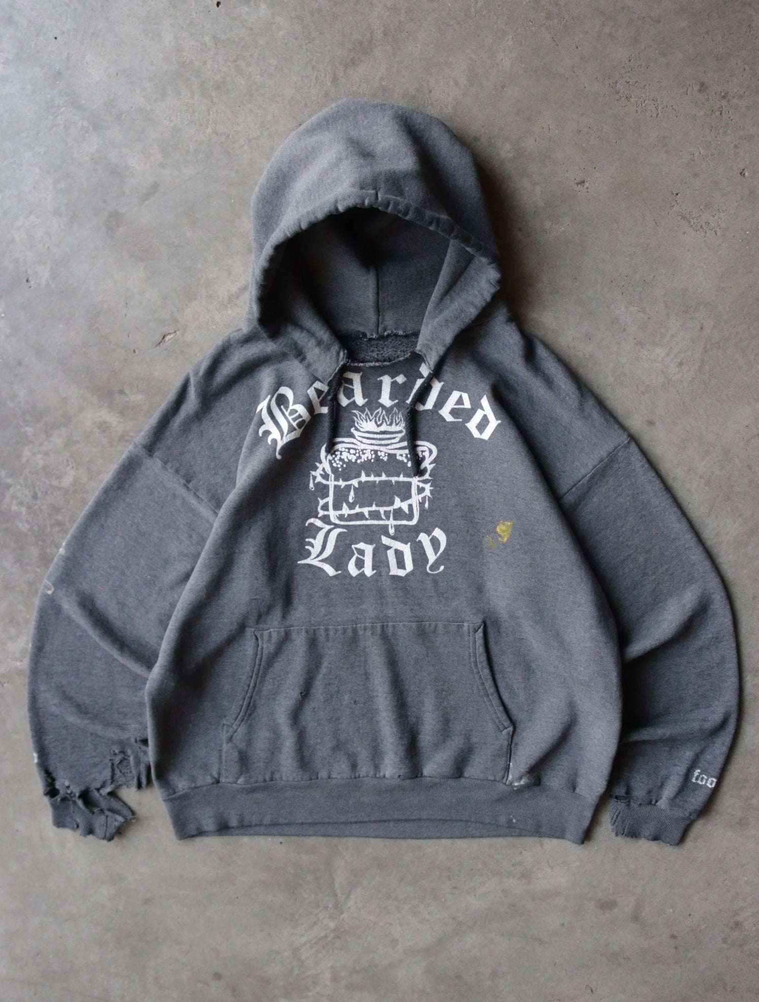1990S FADED DISTRESSED BEARDED LADY HOODED SWETSHIRT