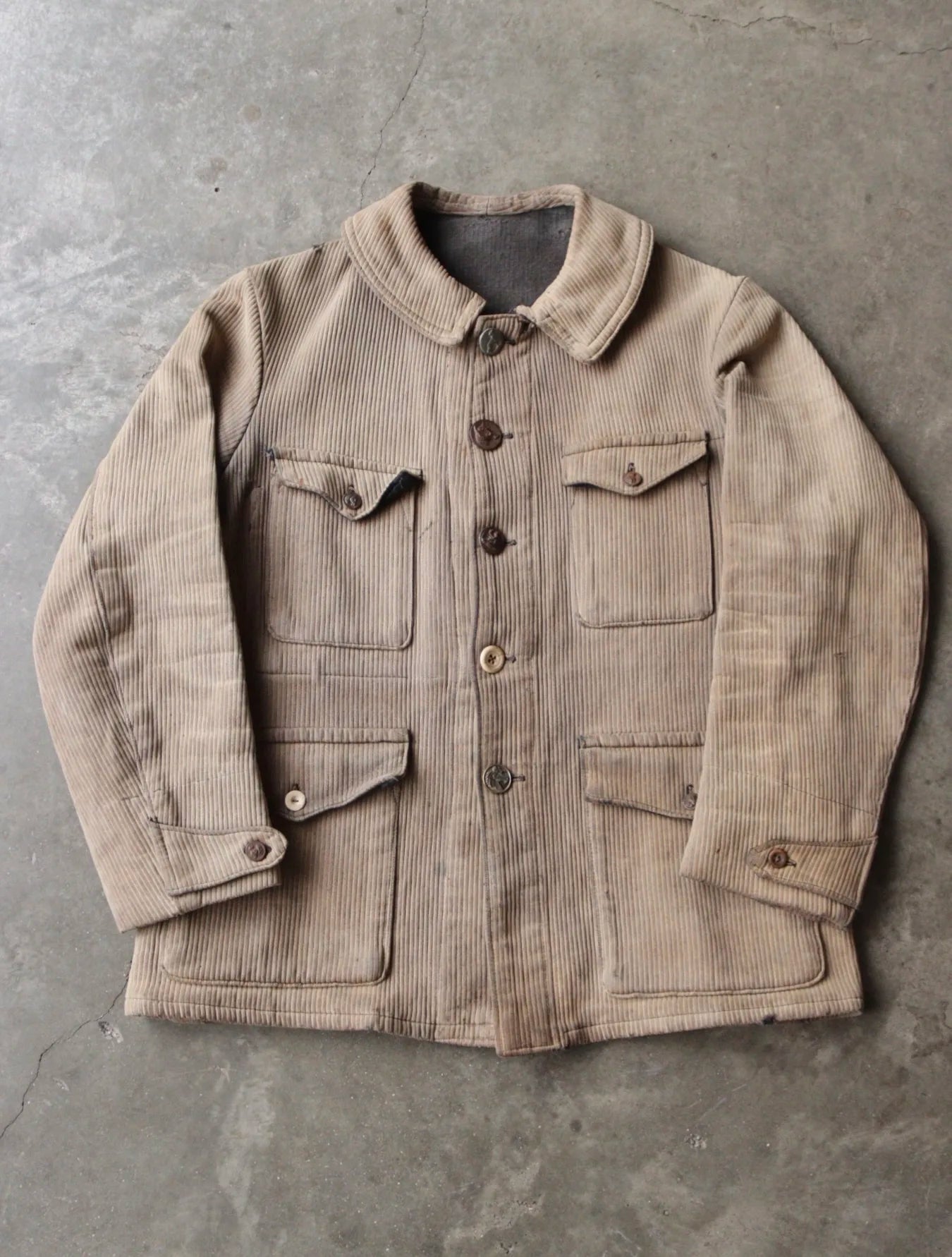 1940S FADED FRENCH PIQUE HUNTING JACKET – TWO FOLD
