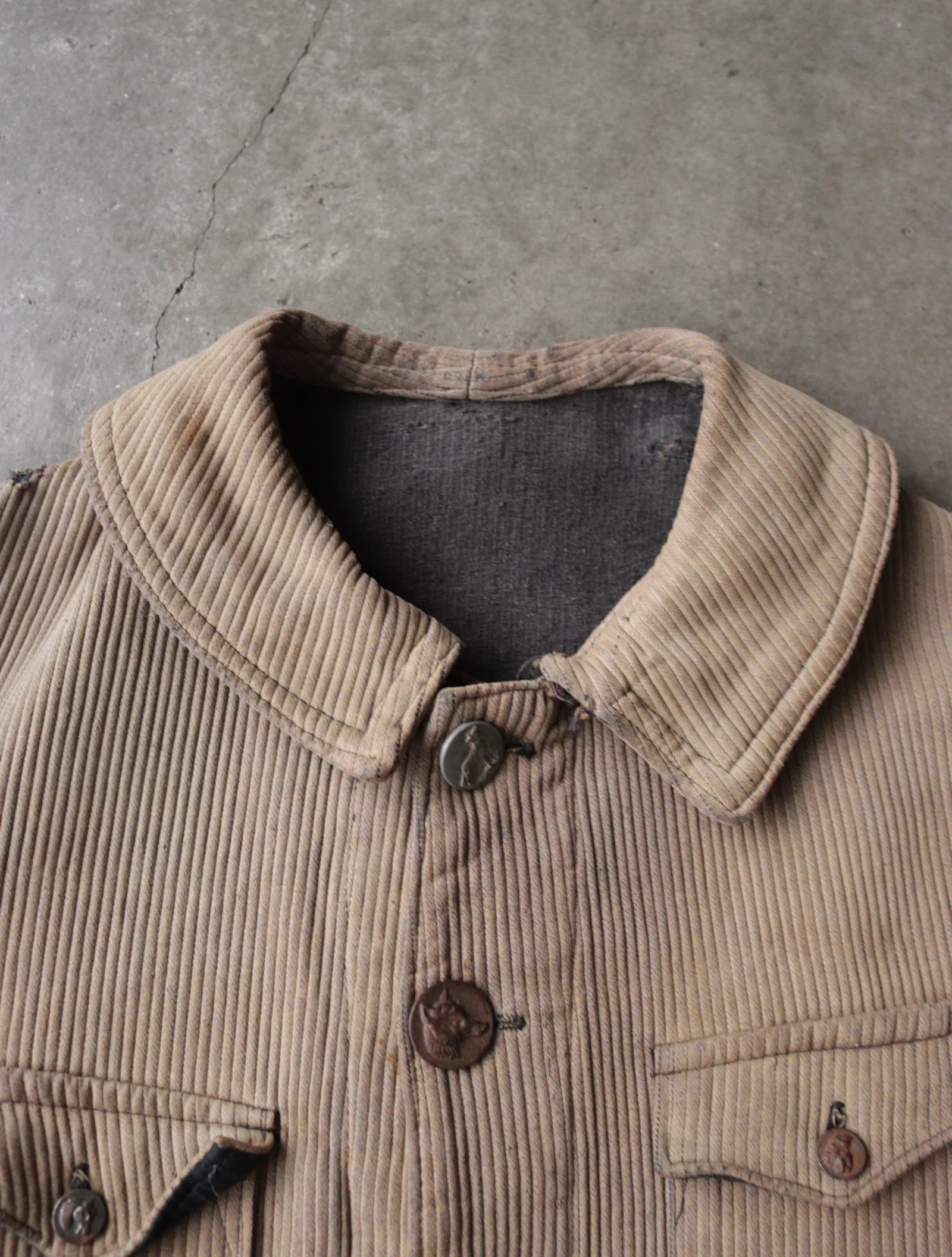 1940S FADED FRENCH PIQUE HUNTING JACKET – TWO FOLD