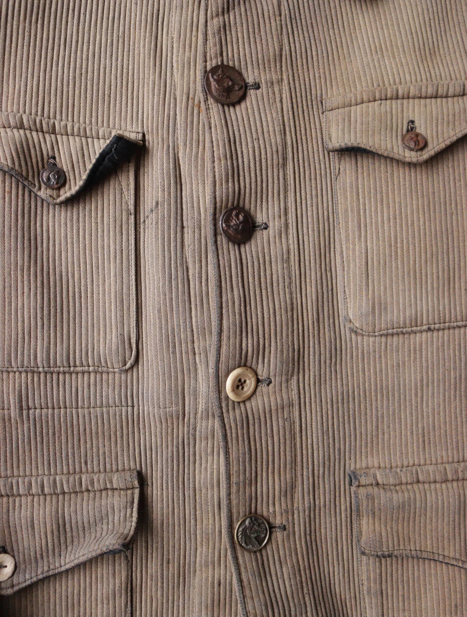 1940S FADED FRENCH PIQUE HUNTING JACKET – TWO FOLD