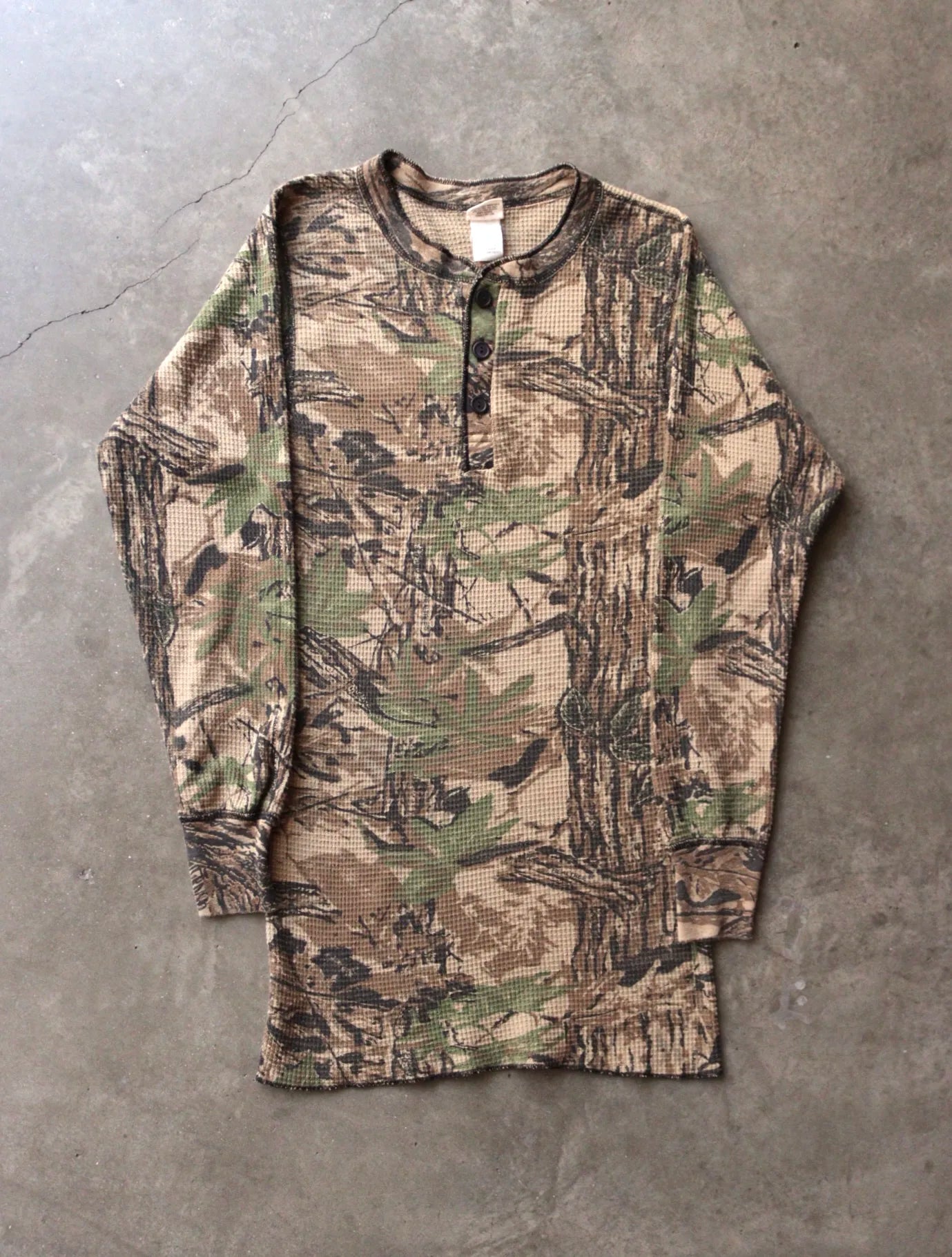 1970S CAMO 1/4 BUTTON UP L/S THERMAL SHIRT
