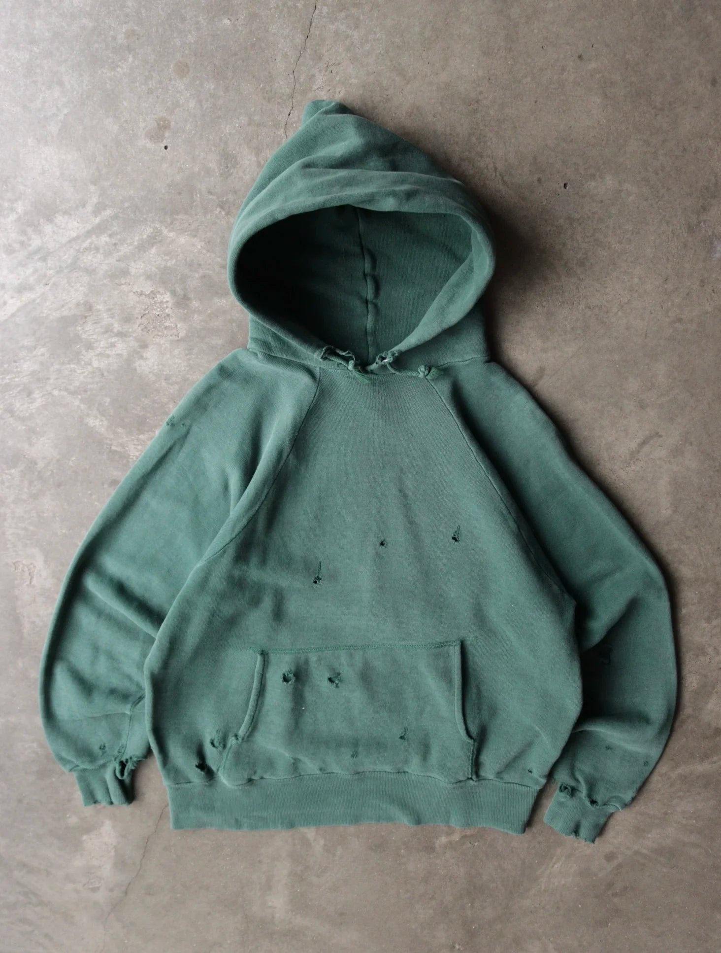 1960S FADED GREEN HOODED SWEATSHIRT