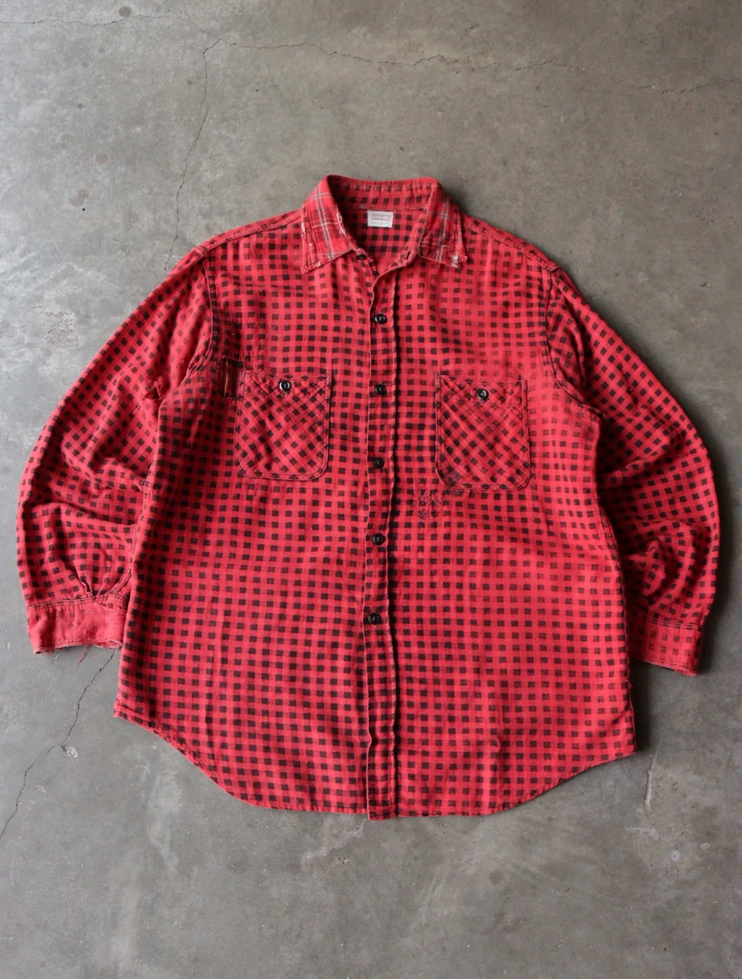 1960S FADED REPAIRED FLANNEL SHIRT