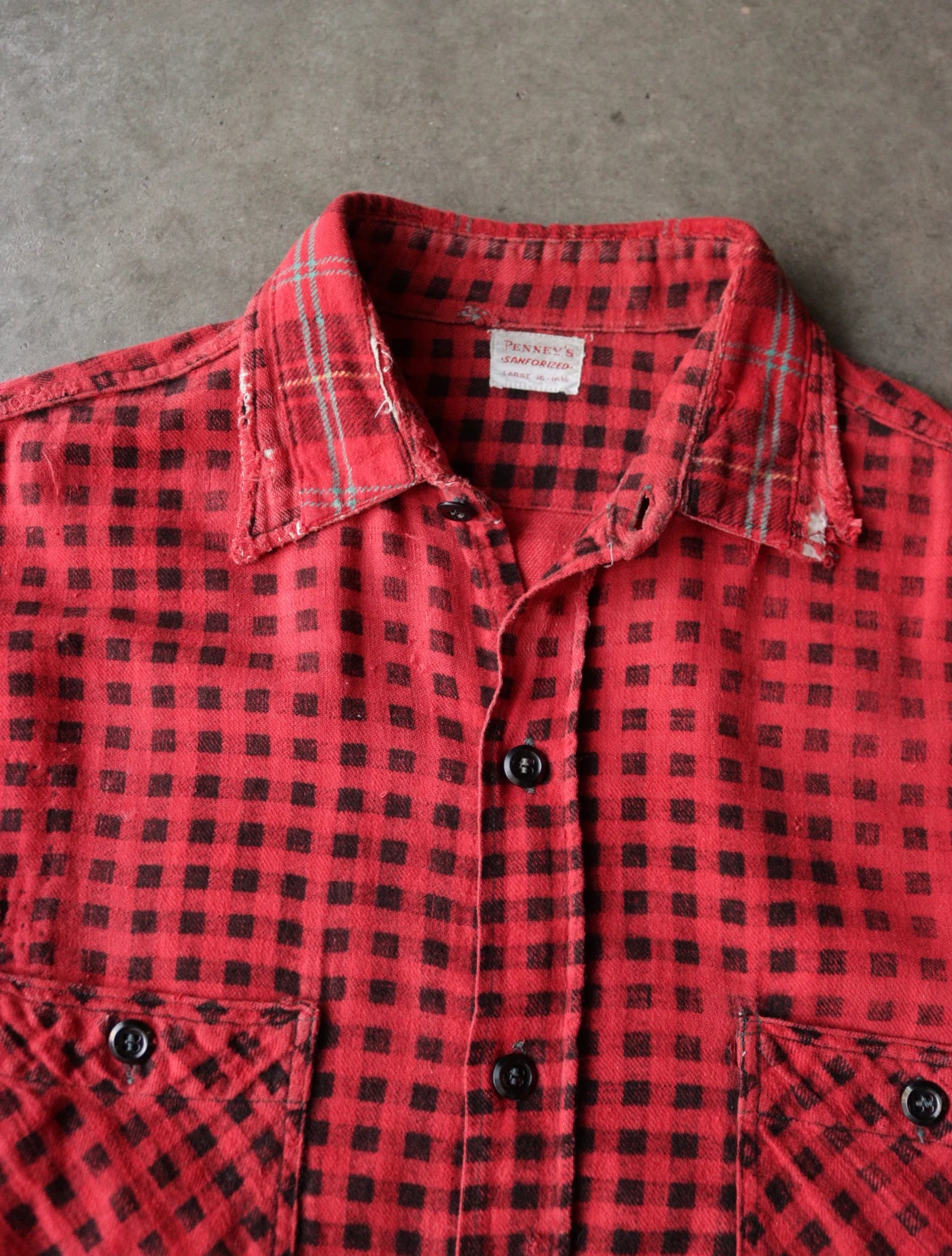 1960S FADED REPAIRED FLANNEL SHIRT