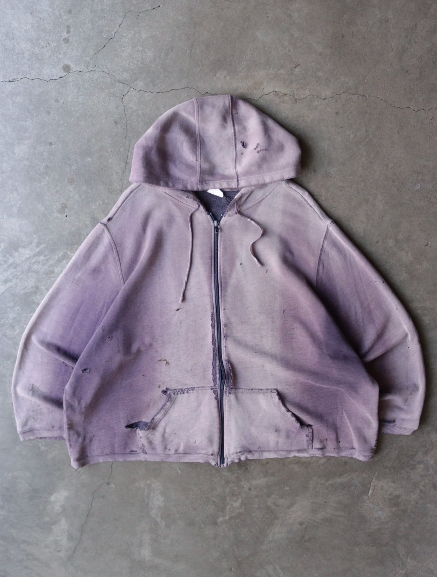 1990S FADED PURPLE ZIP UP HOODED SWEATSHIRT