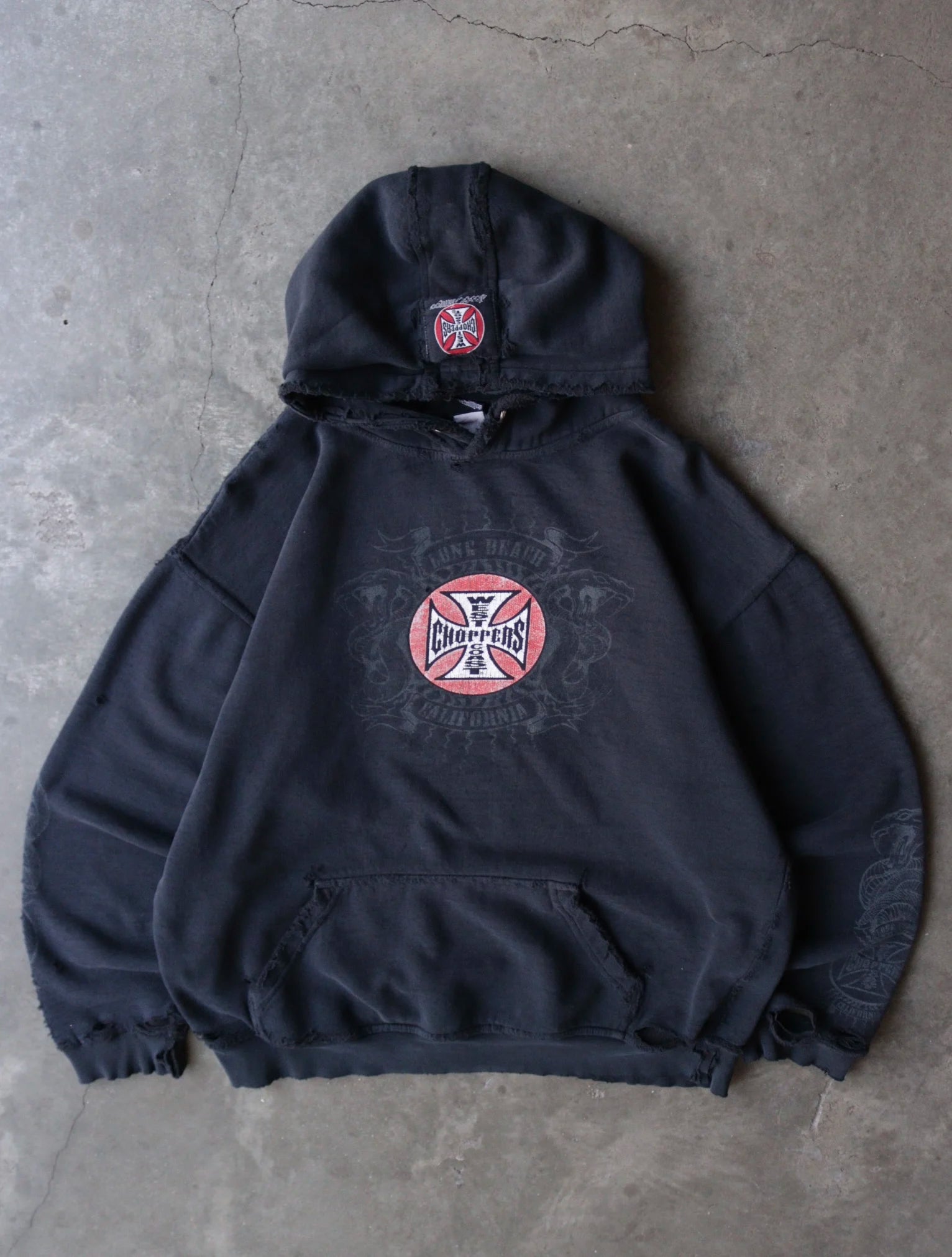 2000S FADED DISTRESSED WCC HOODED SWEATSHIRT