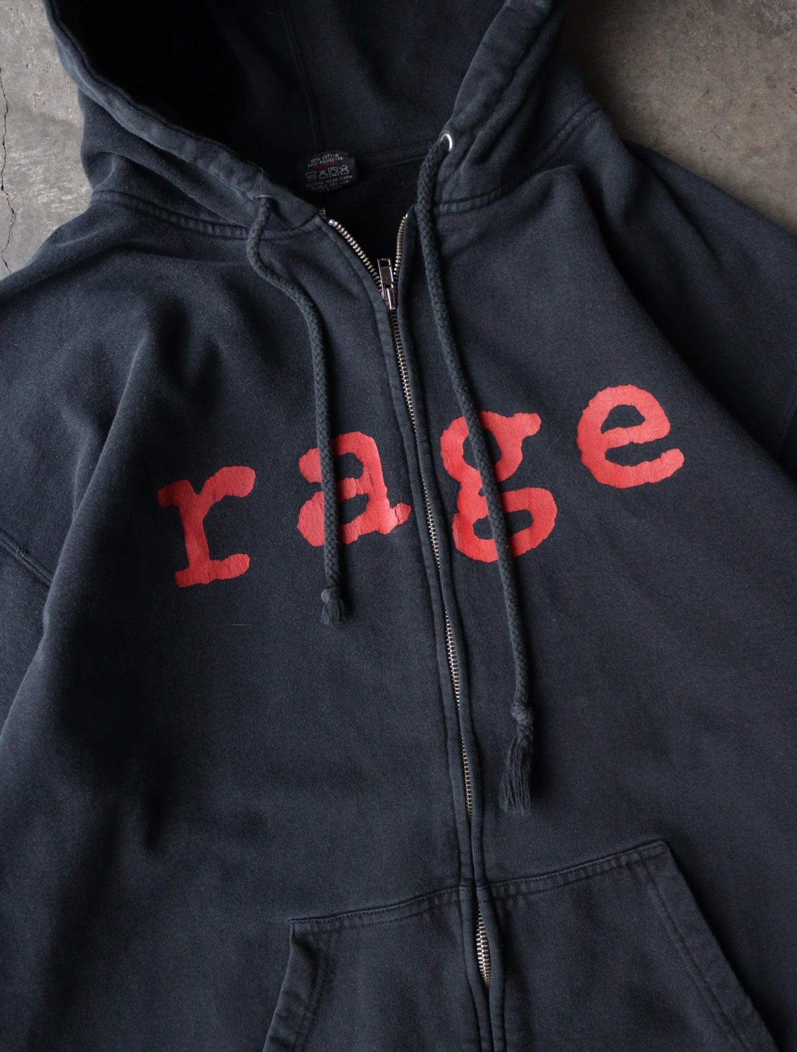 1990S RAGE AGAINST THE MACHINE ZIP UP HOODED SWEATSHIRT