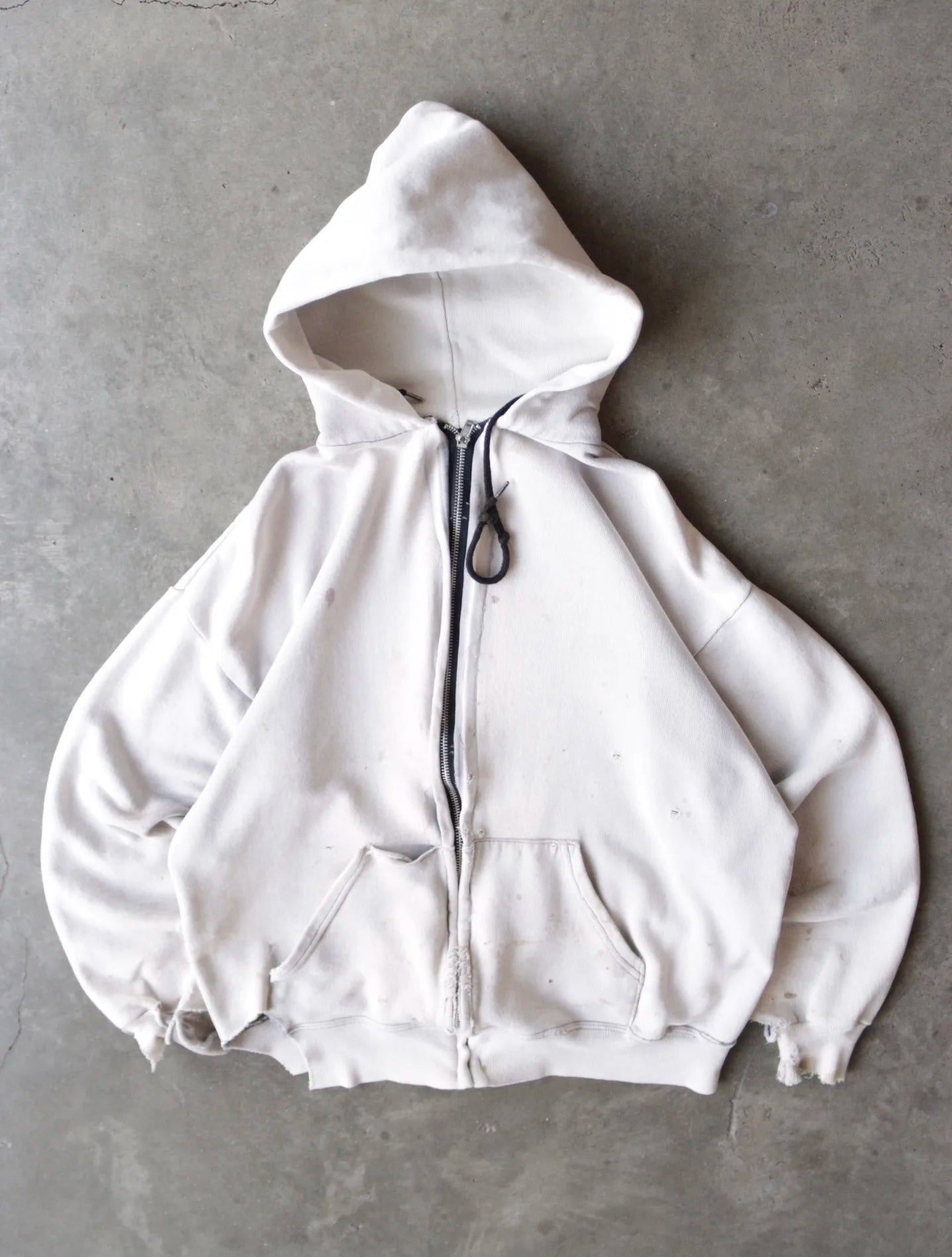 1980S BONE WHITE CONTRAST ZIP HOODED SWEATSHIRT