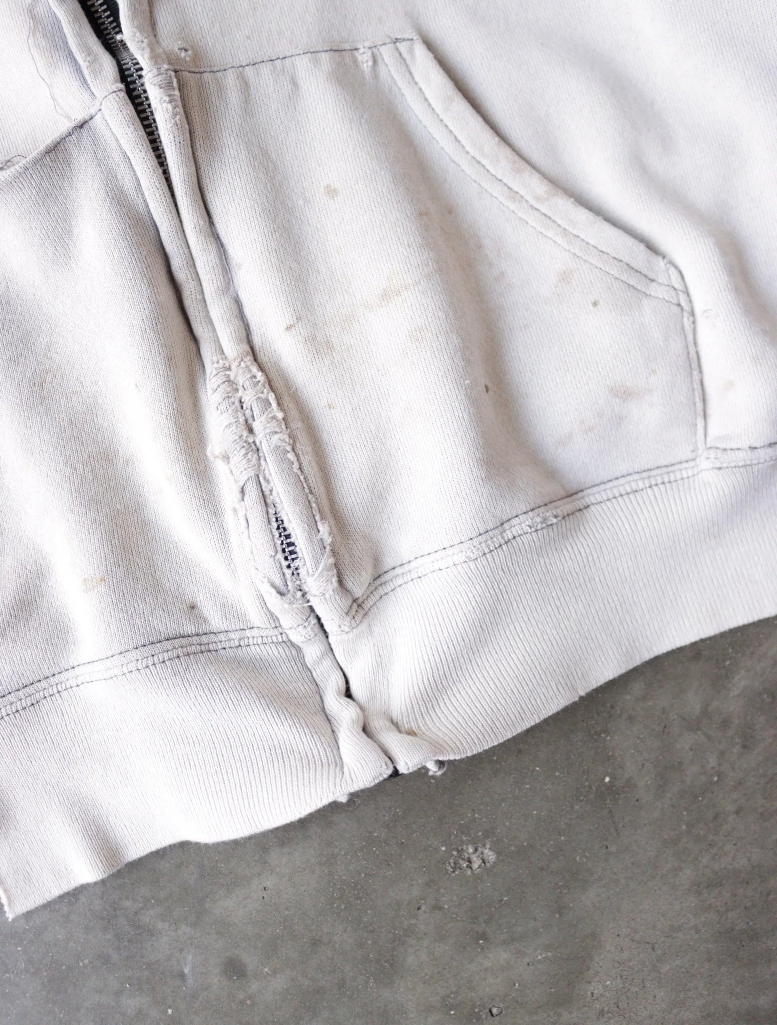 1980S BONE WHITE CONTRAST ZIP HOODED SWEATSHIRT