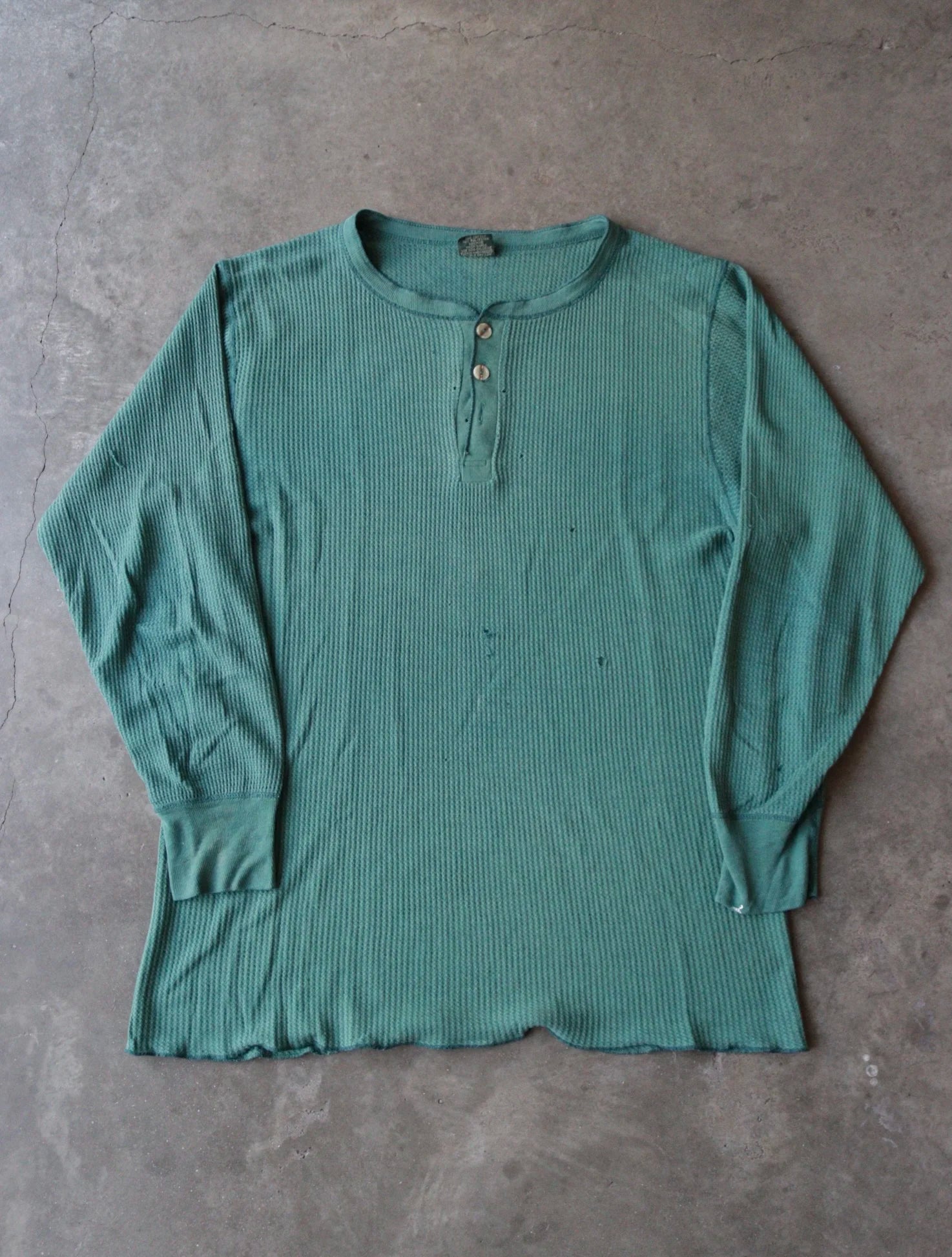 1990S GREEN 1/4 BUTTON THERMAL SHIRT