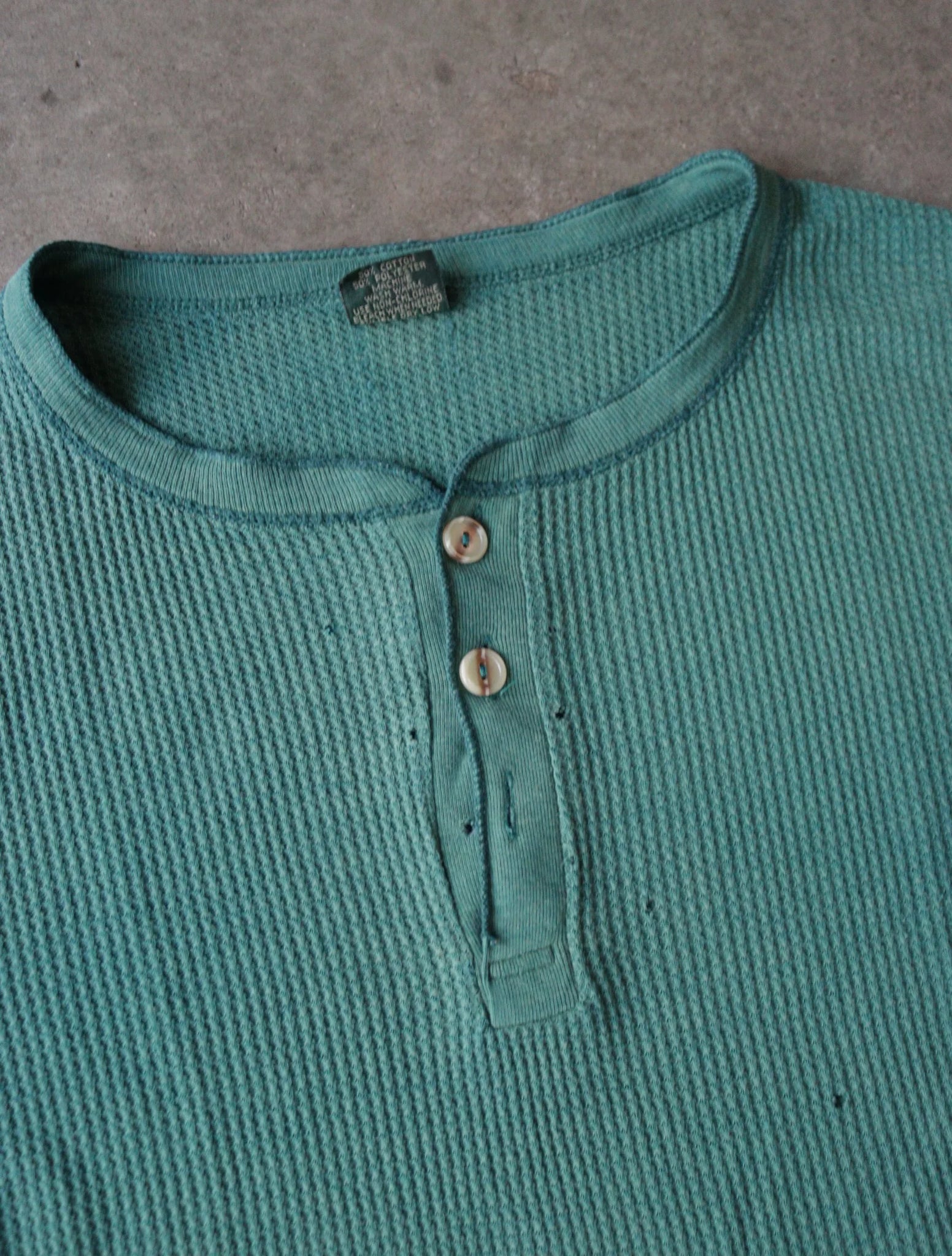 1990S GREEN 1/4 BUTTON THERMAL SHIRT