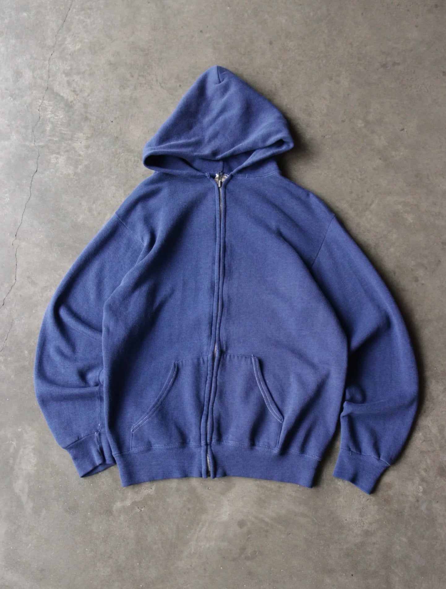 1970S BLUE ZIP UP HOODED SWEATSHIRT
