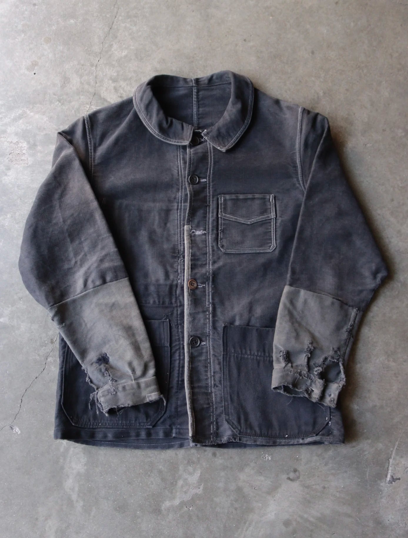 1940S REPAIRED AND FADED MOLESKIN JACKET