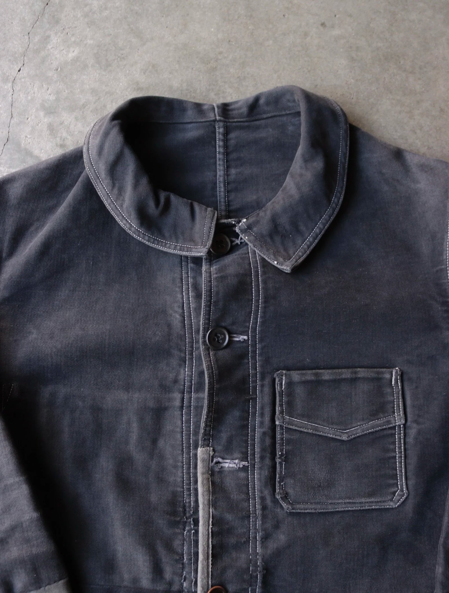1940S REPAIRED AND FADED MOLESKIN JACKET