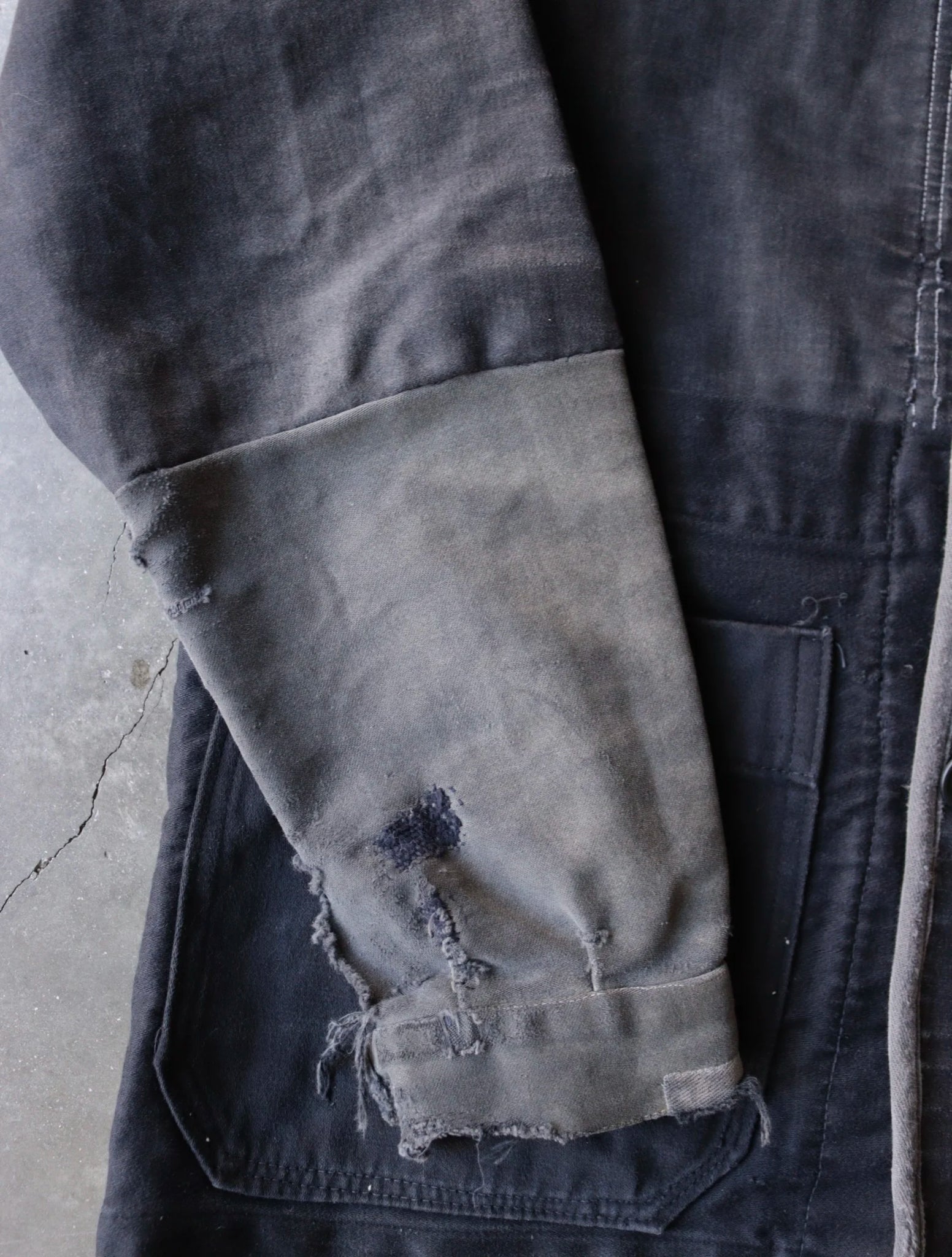 1940S REPAIRED AND FADED MOLESKIN JACKET