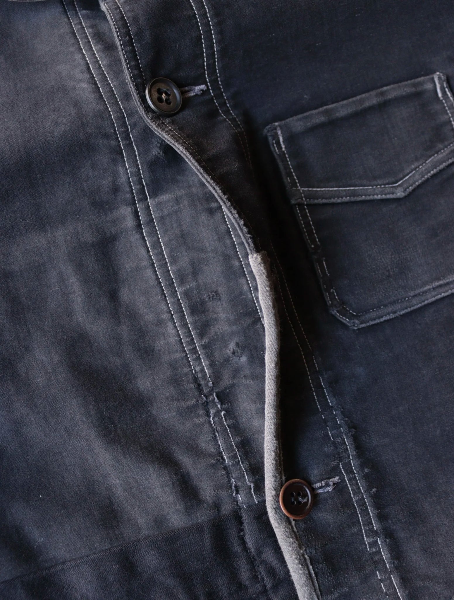 1940S REPAIRED AND FADED MOLESKIN JACKET