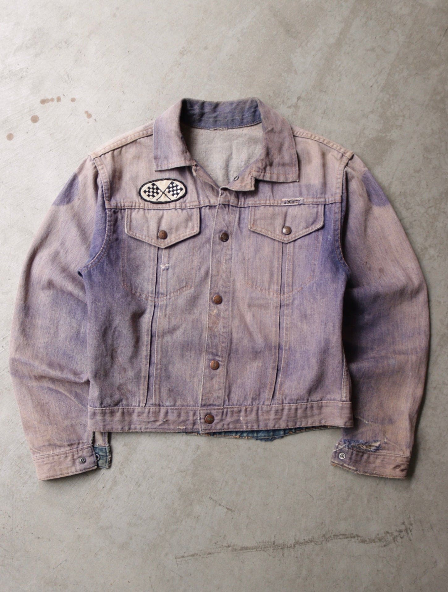 1970S FADED PURPLE DENIM PATCHED JACKET - TWO FOLD