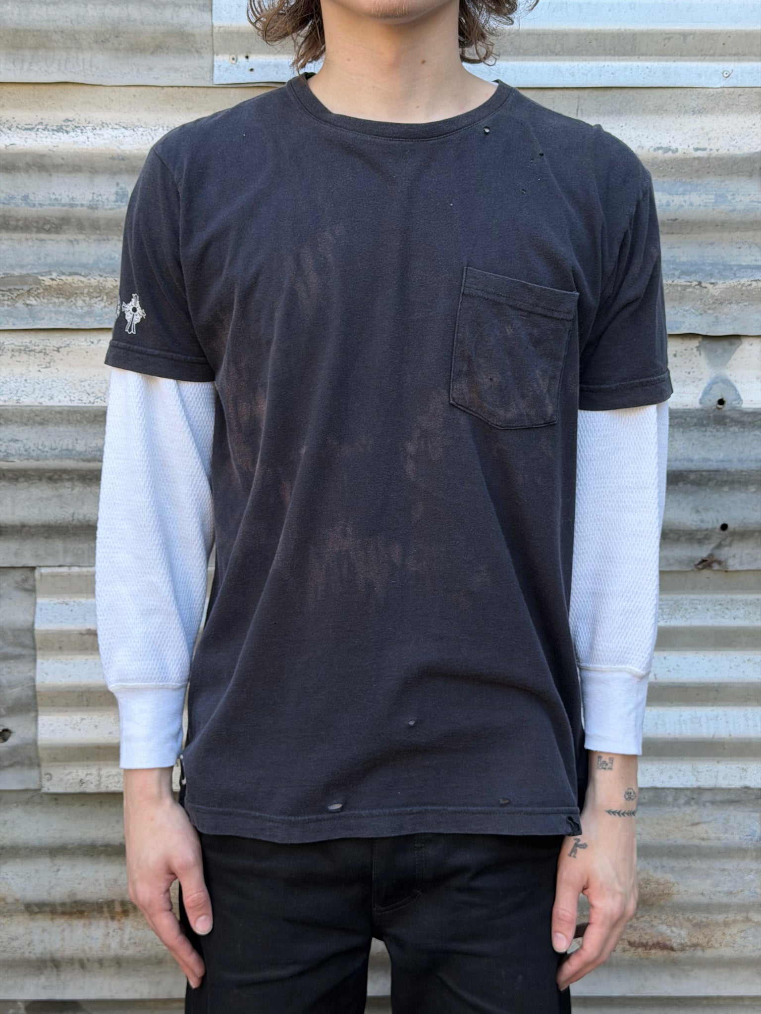 2000S CHROME HEARTS FADED TEE + THERMAL L/S