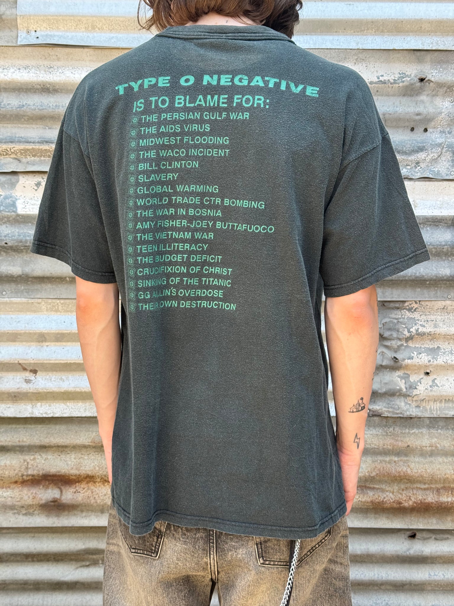 1990S TYPE O NEGATIVE 'BLOODY KISSES' DARK GREEN BAND TEE