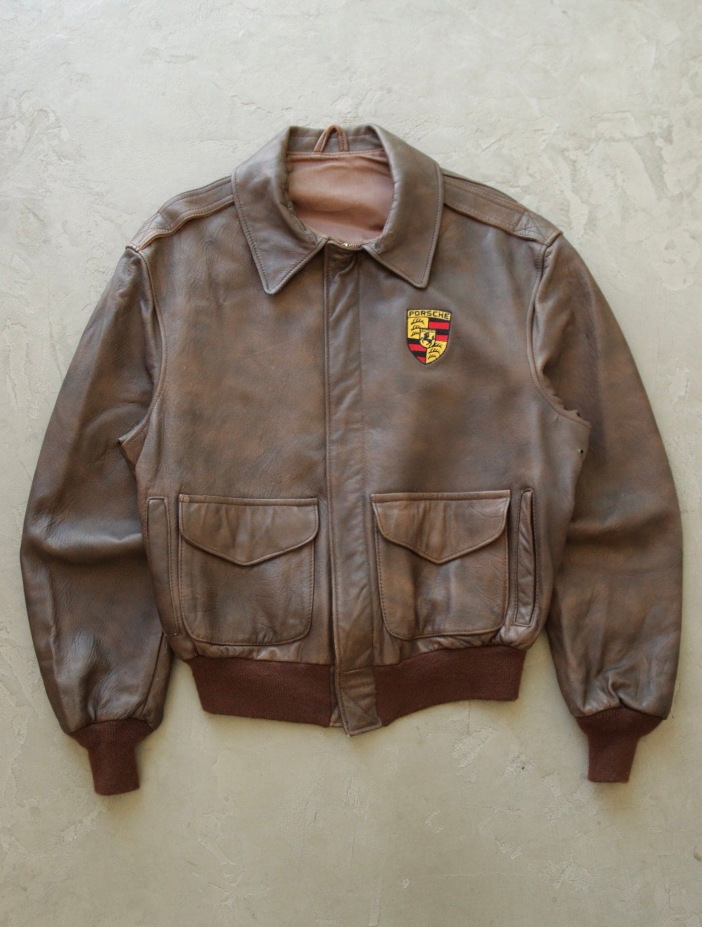 1970S PORSCHE BROWN LEATHER A2 JACKET