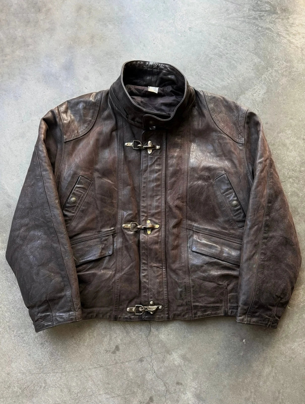 1990S FRENCH FIREMAN CLASP LEATHER JACKET