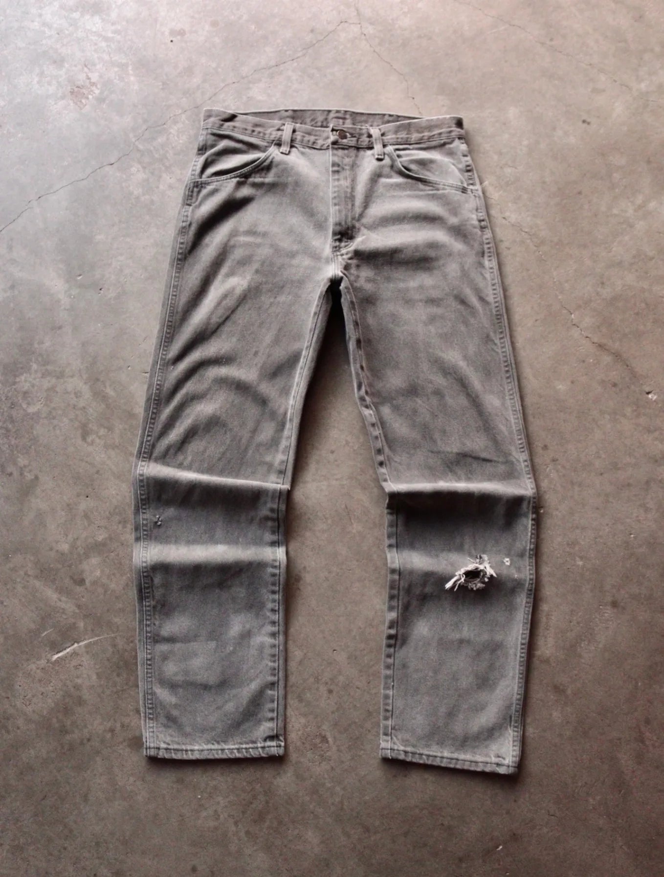 2000S FADED DISTRESSED RUSTLER DENIM PANTS