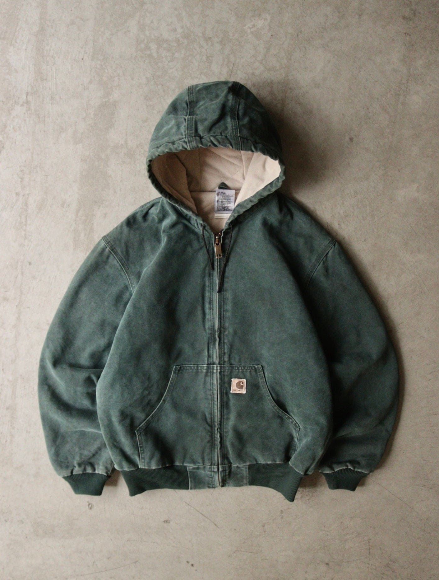 1990S FADED FOREST GREEN CARHARTT HOODED WORK JACKET