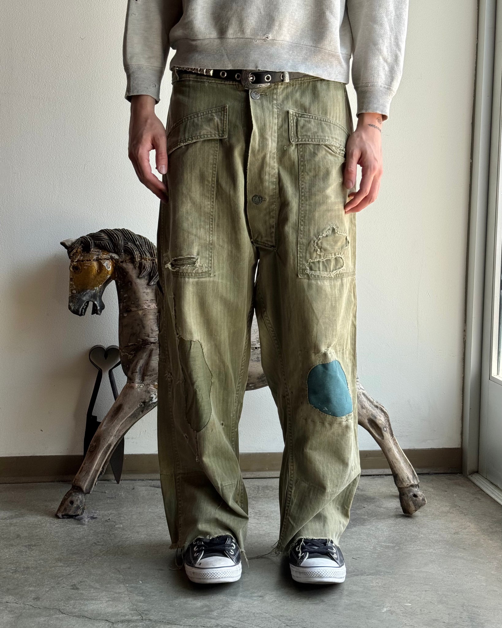 1950S MODIFIED WW2 HBT USMC REPAIRED PANTS