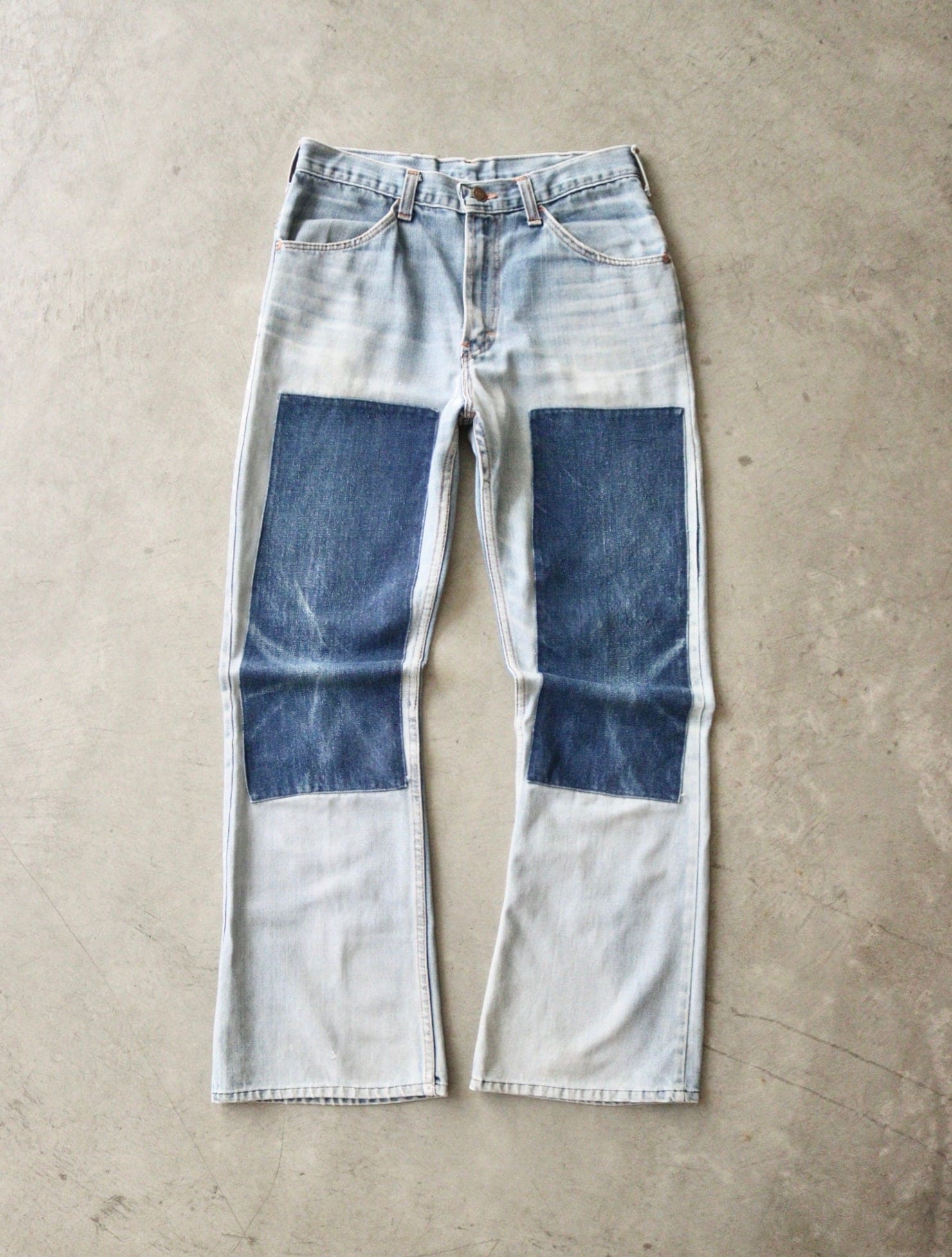 1970S DOUBLE KNEE PATCHED FLARED DENIM PANTS