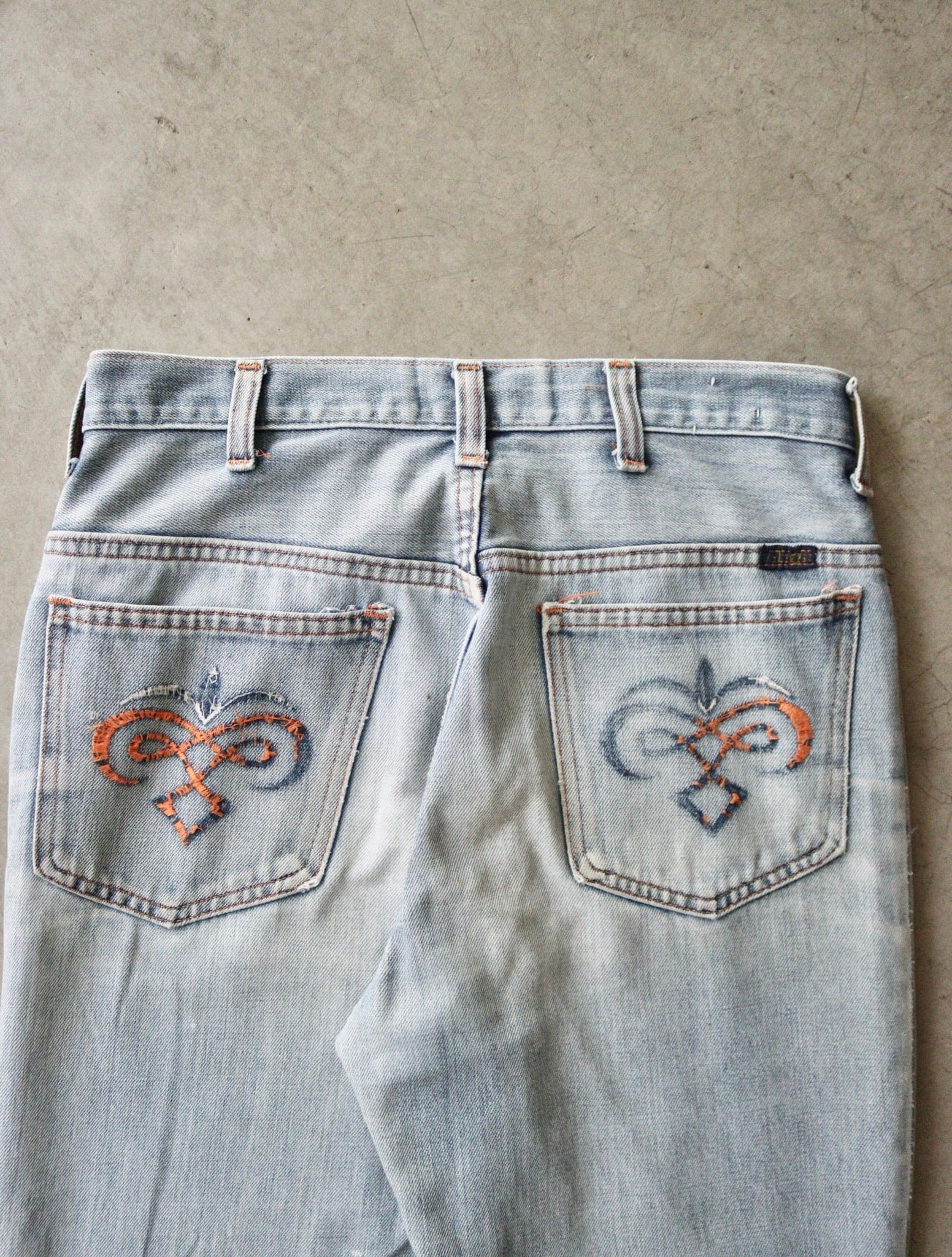 1970S DOUBLE KNEE PATCHED FLARED DENIM PANTS