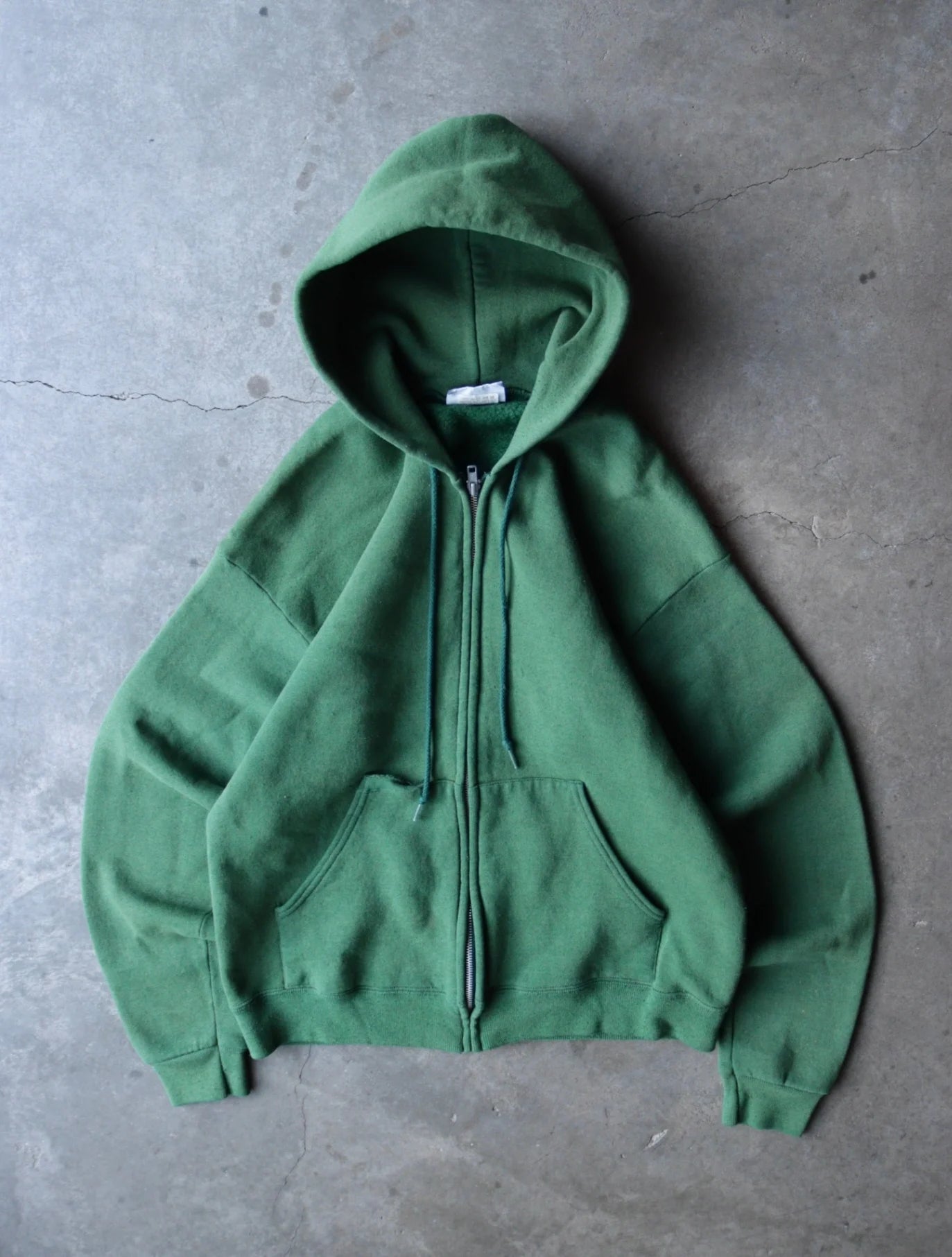 1990S FADED GREEN ZIP UP HOODED SWEATSHIRT