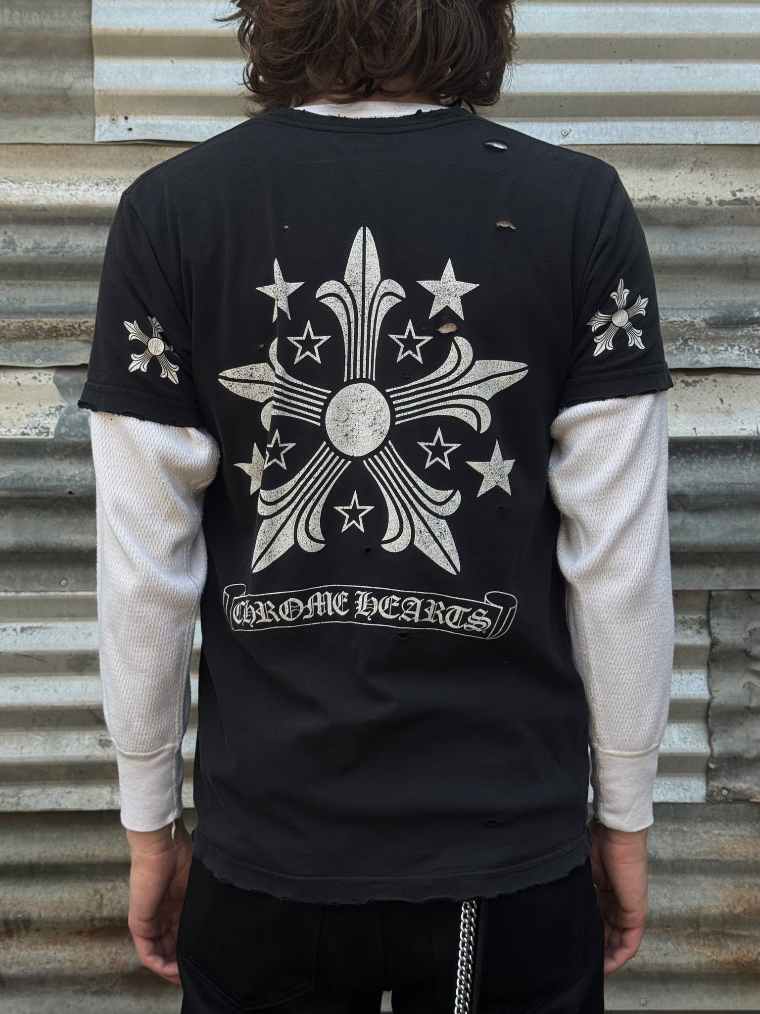 2000S CHROME HEARTS STAR TEE + VTG WAFFLE THERMAL