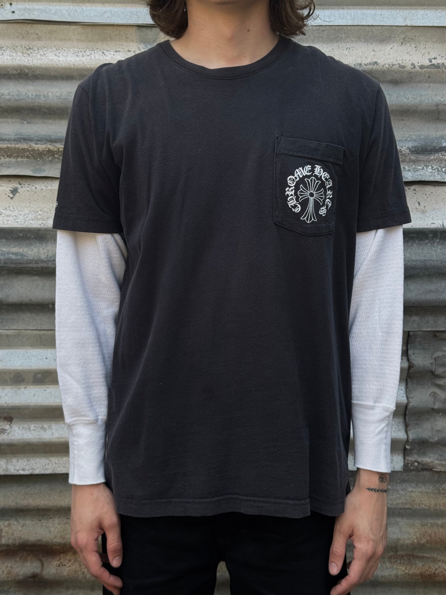 2000S CHROME HEARTS TONAL TEE + VTG WAFFLE THERMAL