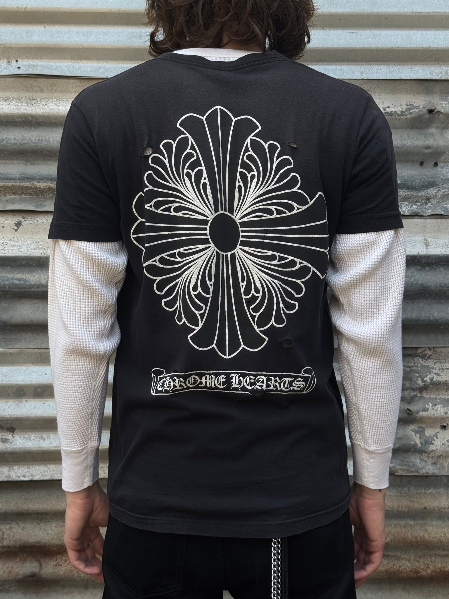 2000S CHROME HEARTS CROSS TEE + VTG WAFFLE THERMAL