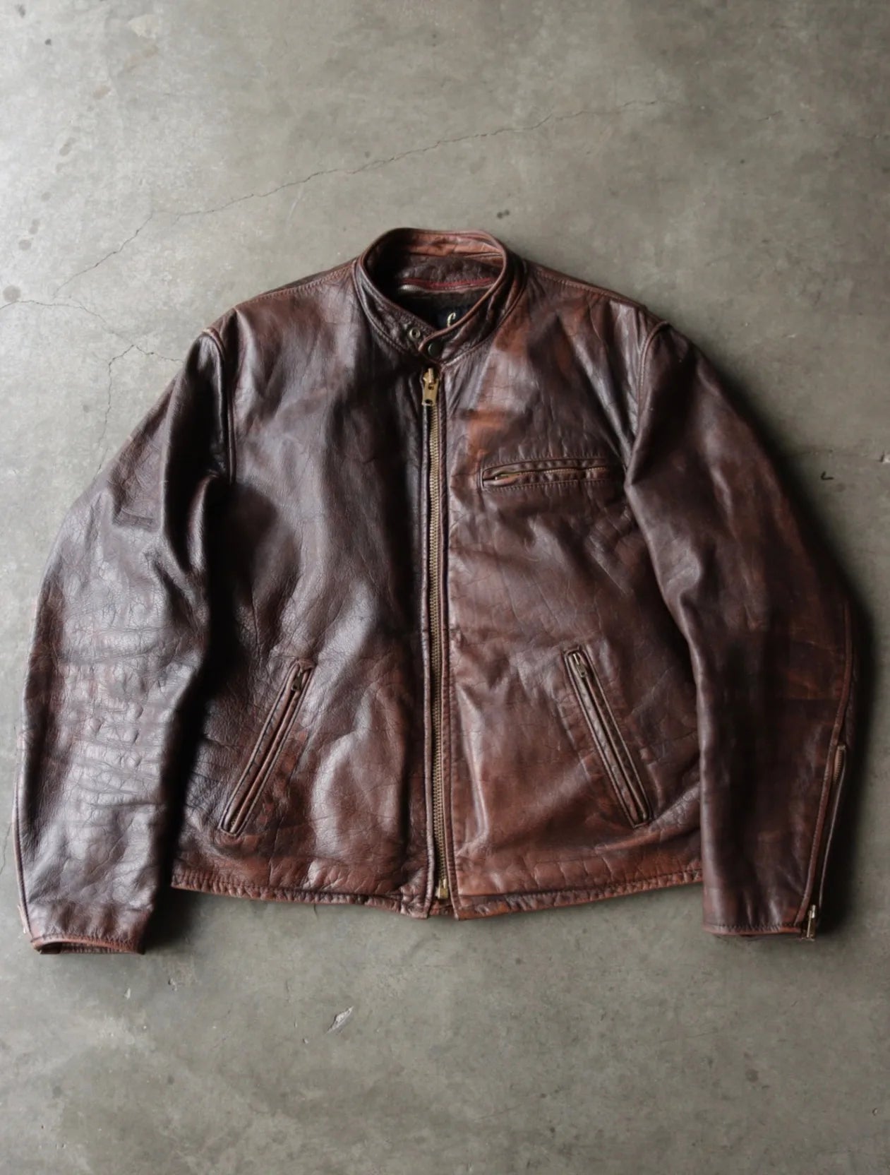 1960S LESCO FUR -LINED CAFE RACER FADED LEATHER JACKET